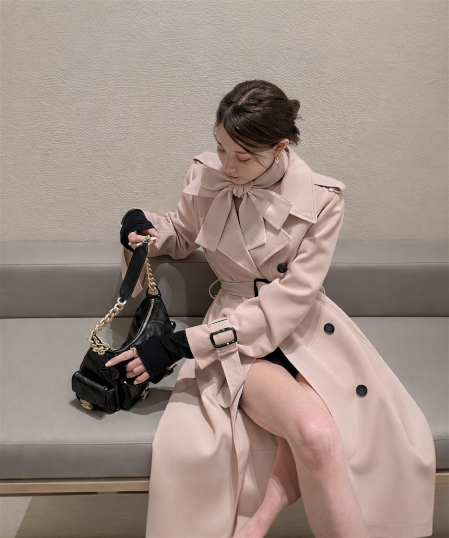 リボンタイ エポーレットトレンチコート