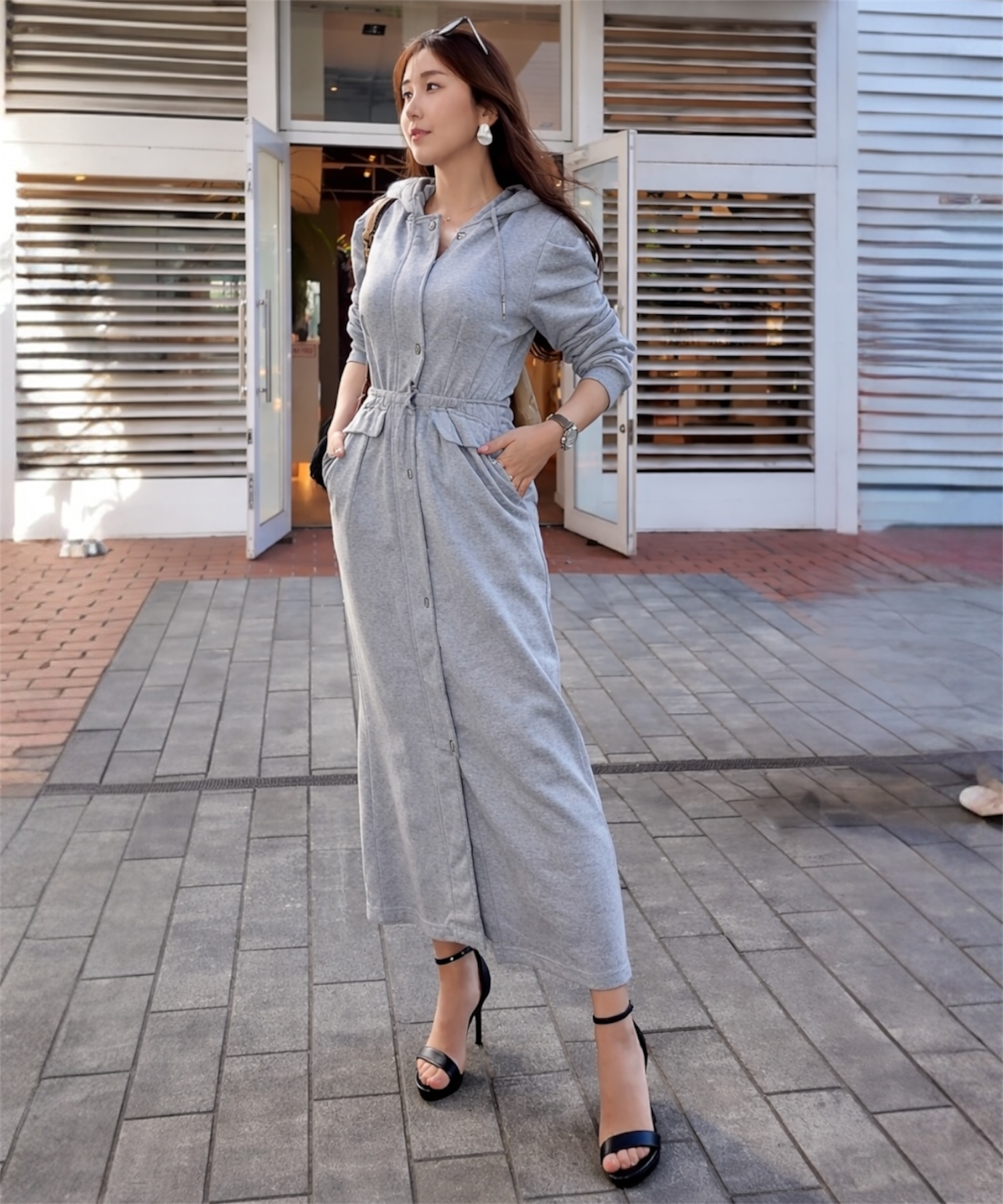 【一部ご予約商品】ピンタック・フーディワンピース