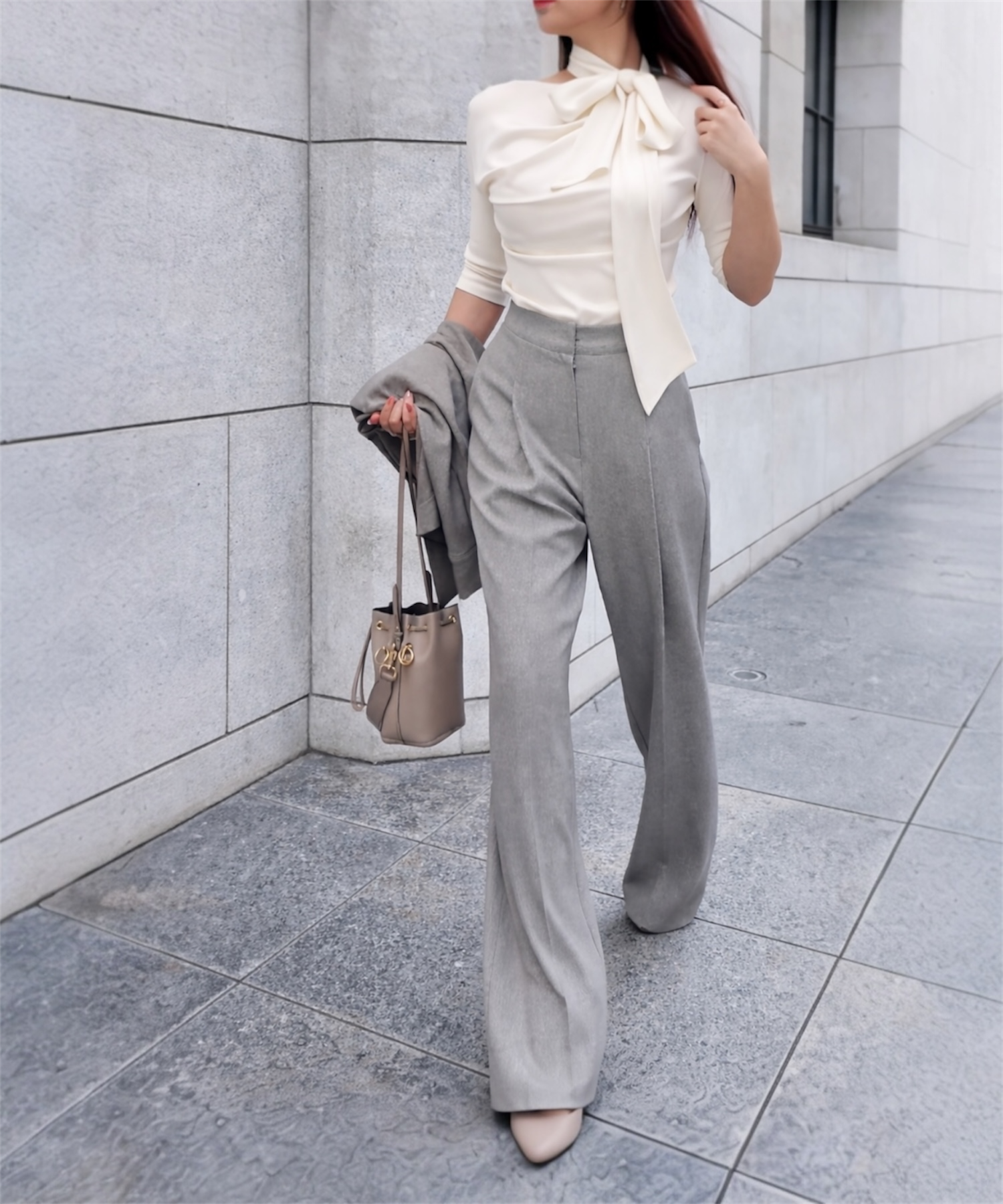 スカーフアクセント ドレープブラウス