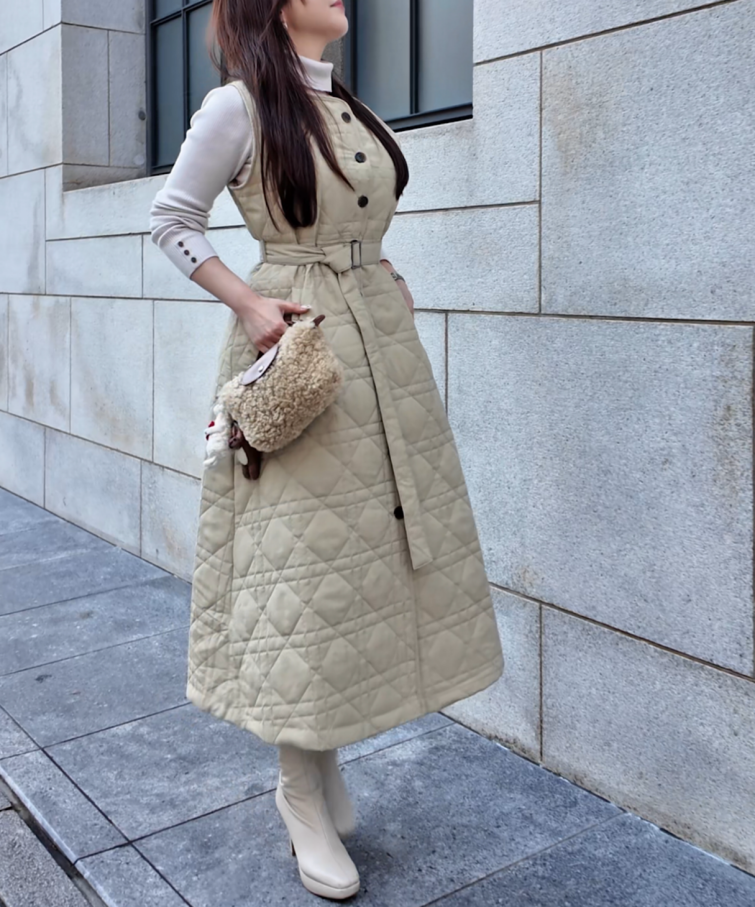 キルティングロングジレワンピース