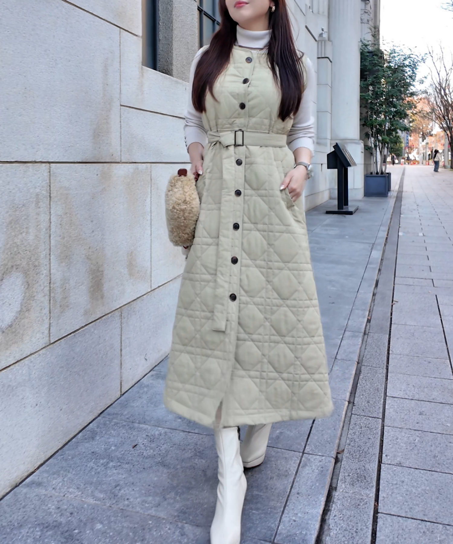 キルティングロングジレワンピース