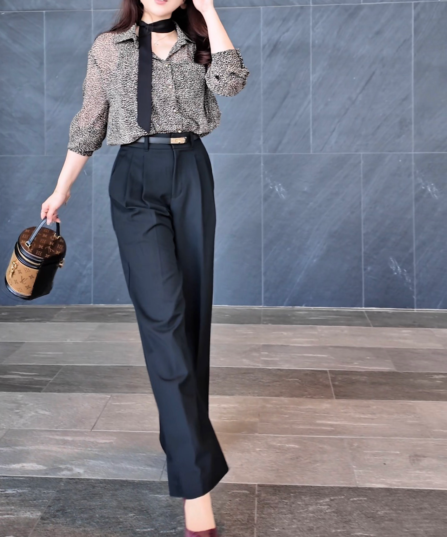 レオパード柄 シアーボウタイブラウス