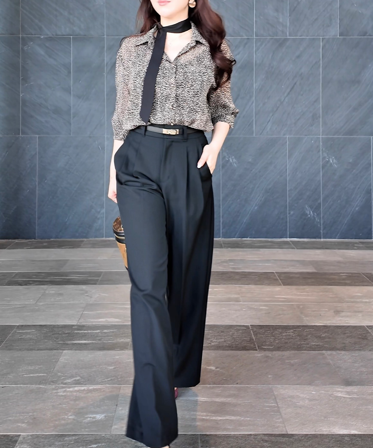 レオパード柄 シアーボウタイブラウス