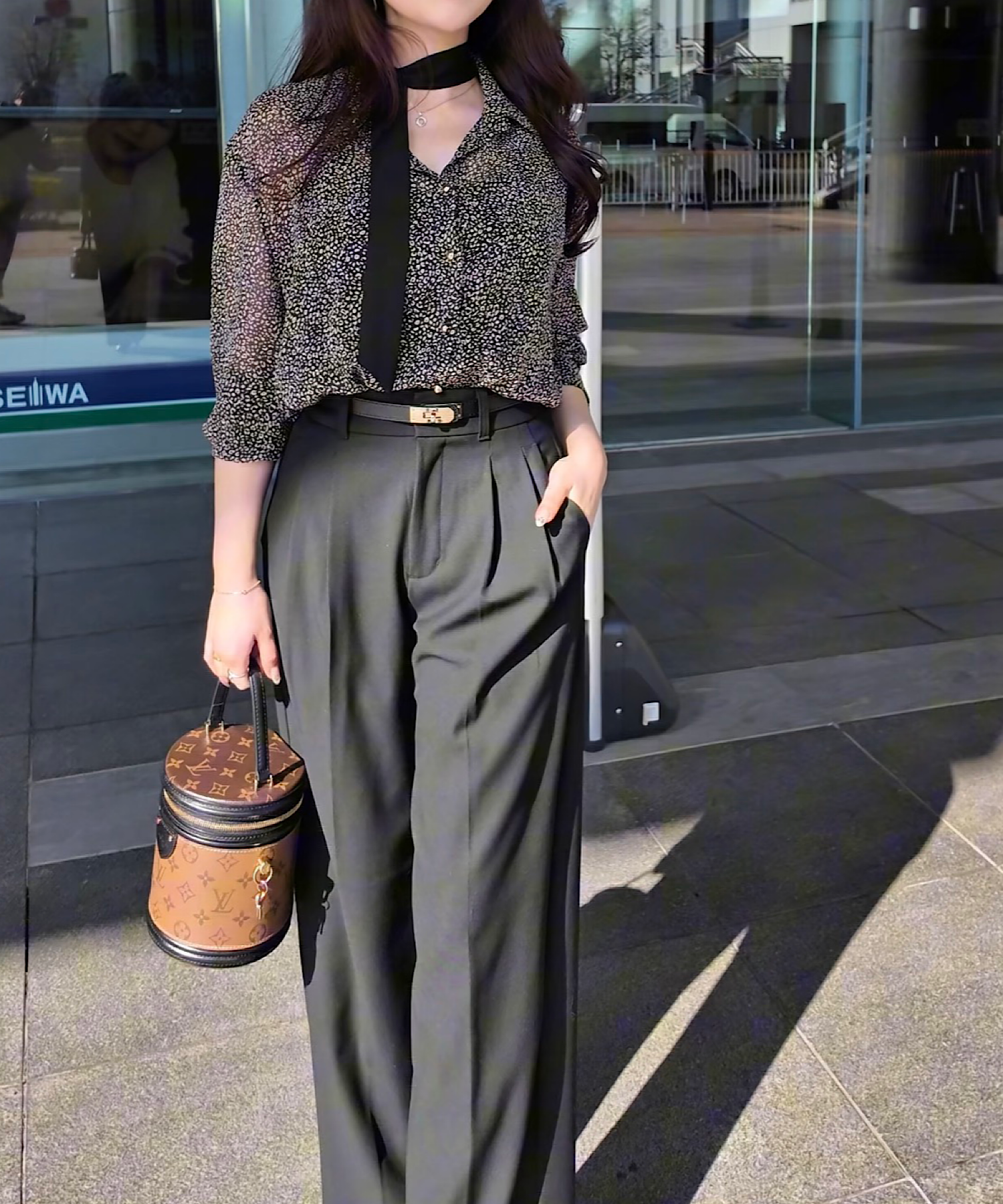 レオパード柄 シアーボウタイブラウス