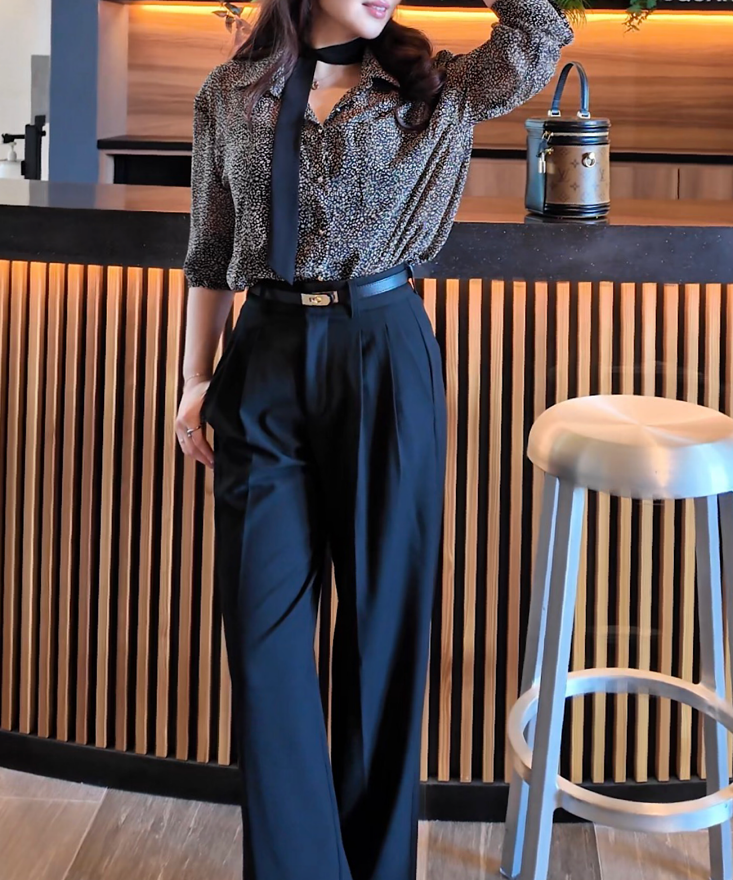 レオパード柄 シアーボウタイブラウス