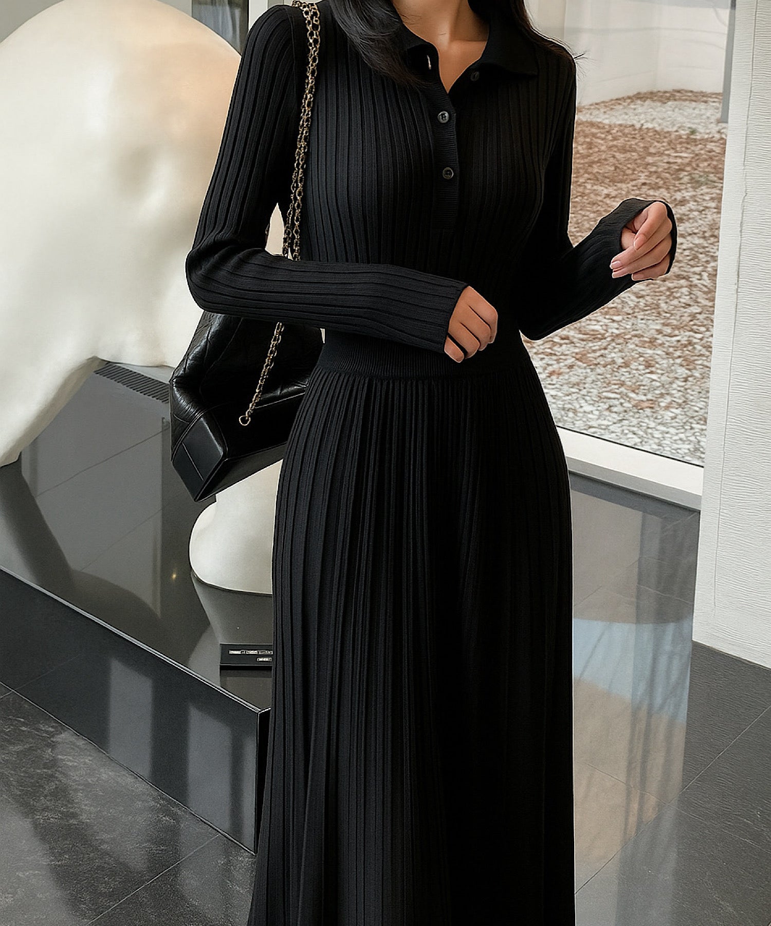 ウエストシェイプリブニットワンピース／Waist-Shape Rib Knit Dress