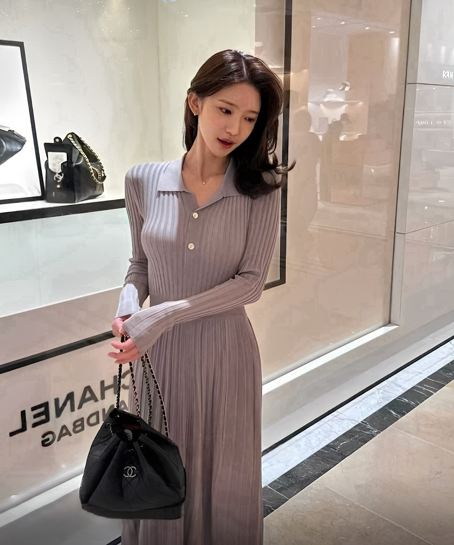 ウエストシェイプリブニットワンピース／Waist-Shape Rib Knit Dress