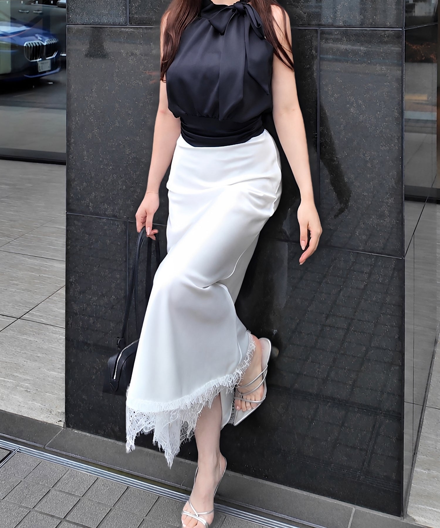 レースヘムサテンスカート/「甘さを引き算　大人スカート」