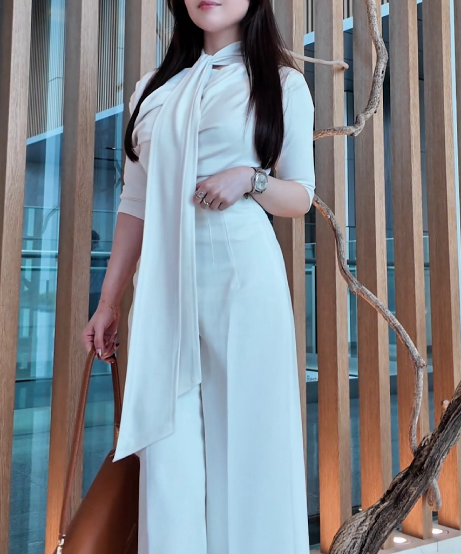 スカーフアクセント ドレープブラウス