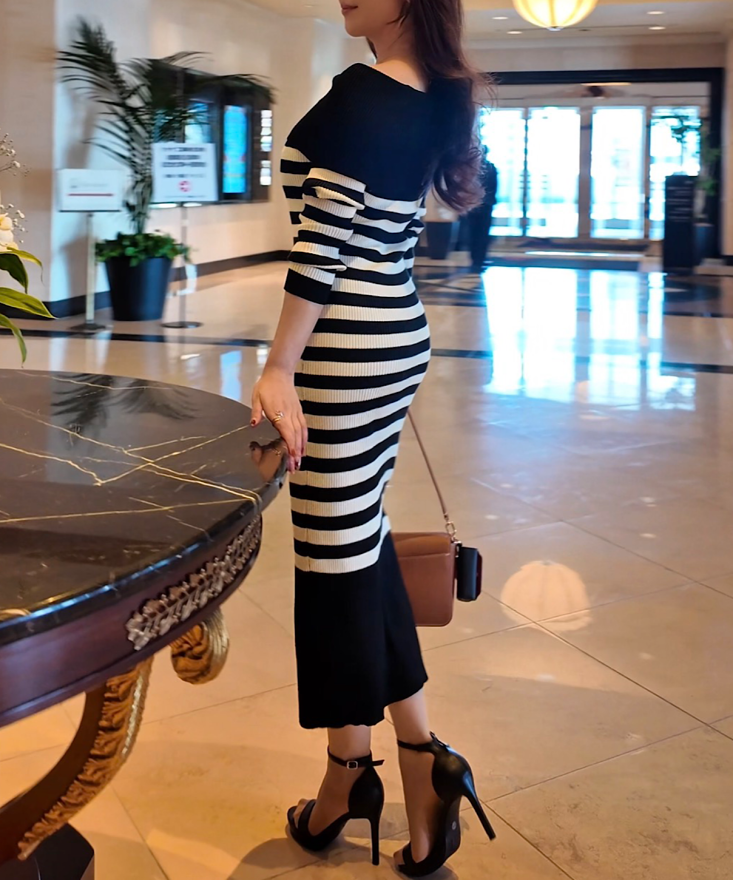 ボーダーオフショルダー ニットワンピース