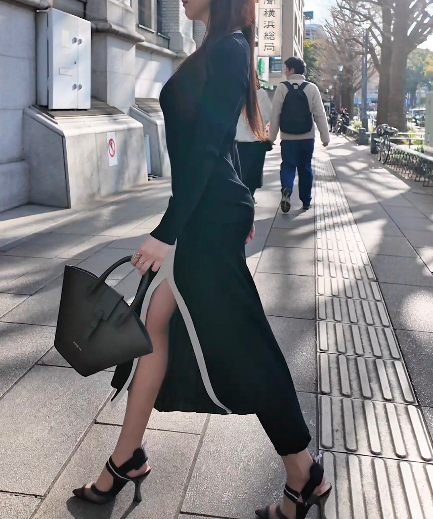 コントラストライン ロングニットワンピース