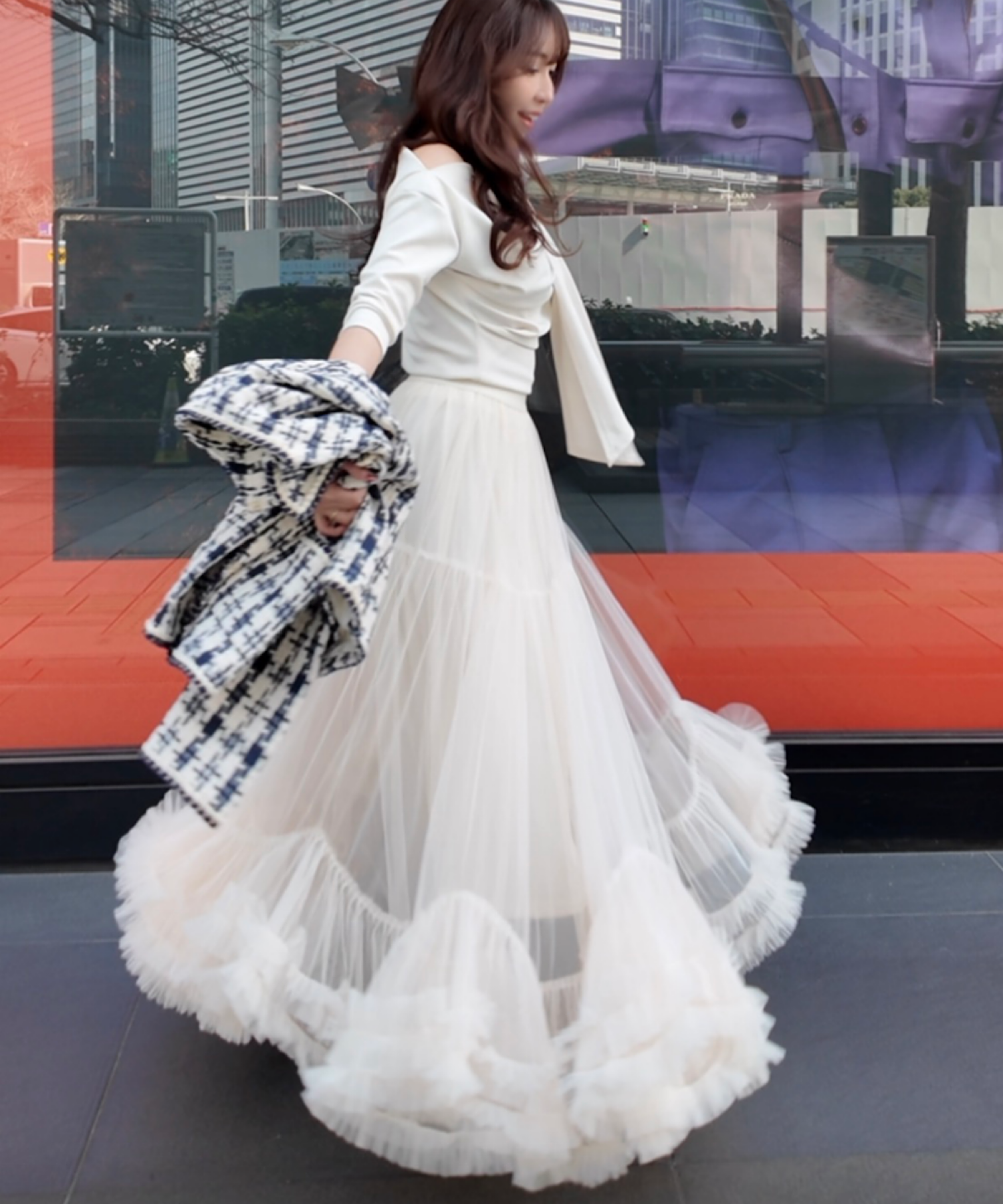 ラグジュアリー3ティアードマキシスカート