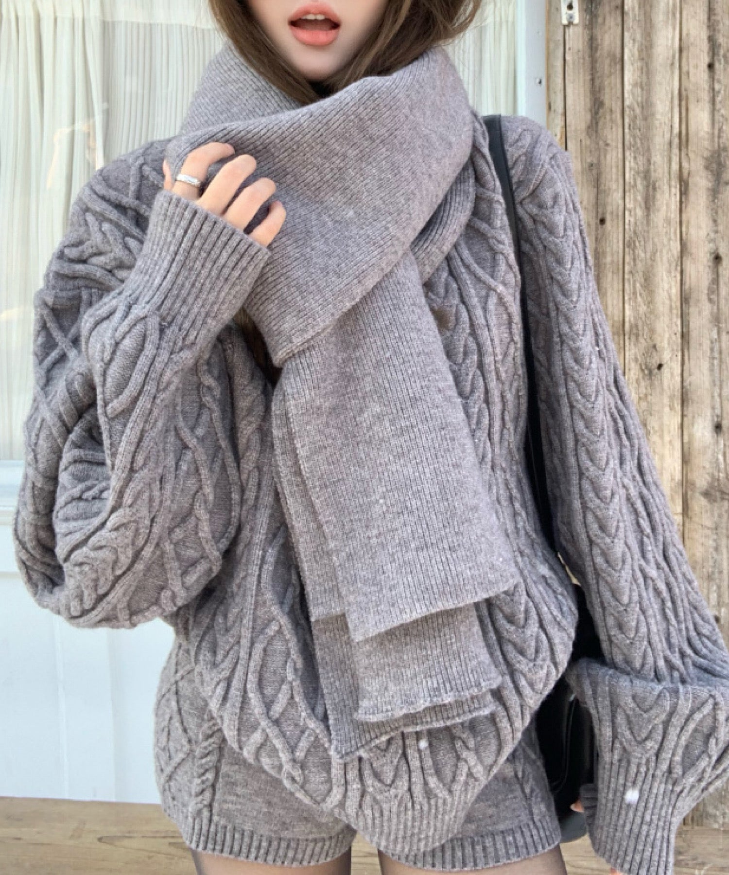 ボリュームケーブル＆スヌード ニット3点セット