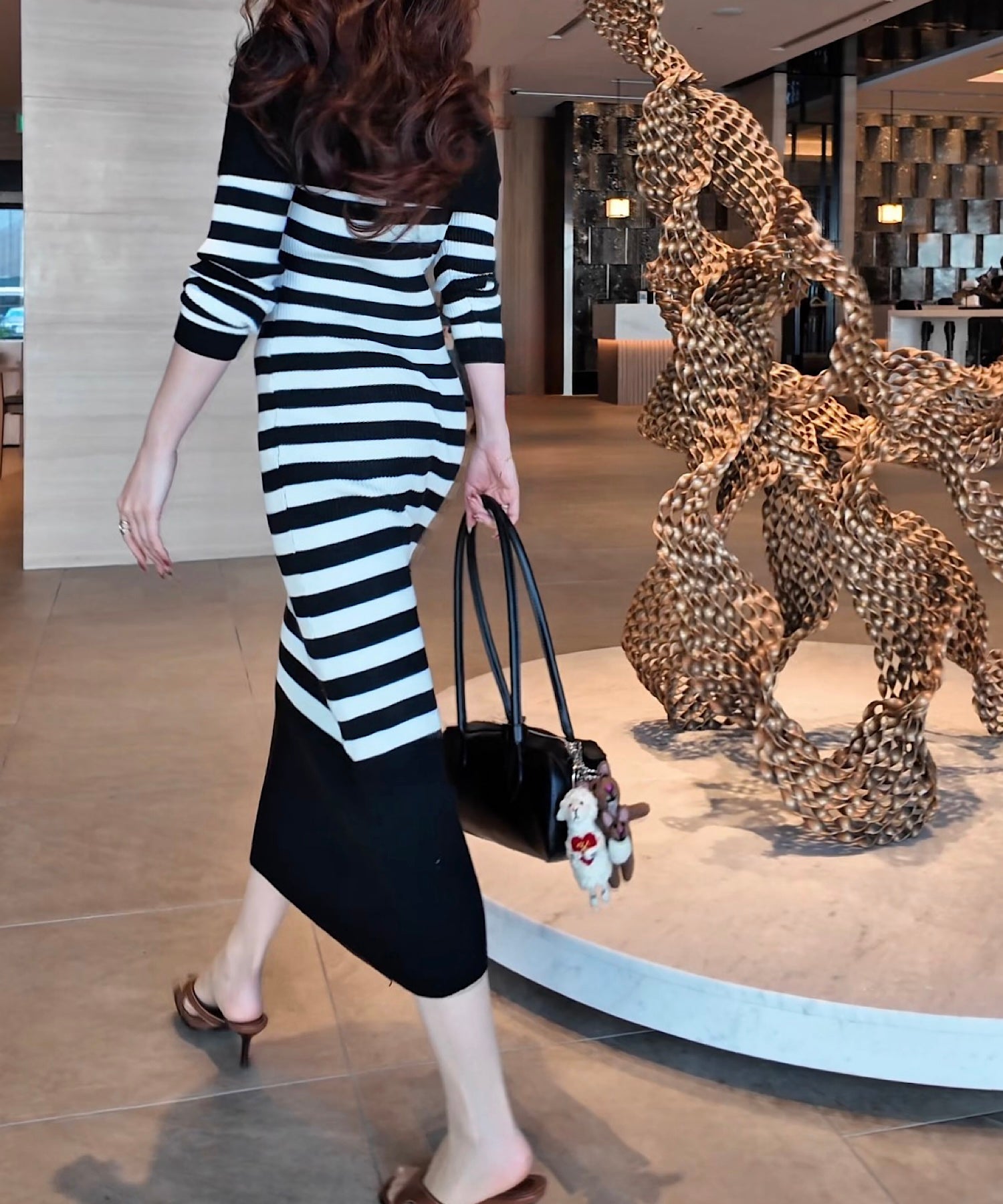 ボーダーオフショルダー ニットワンピース