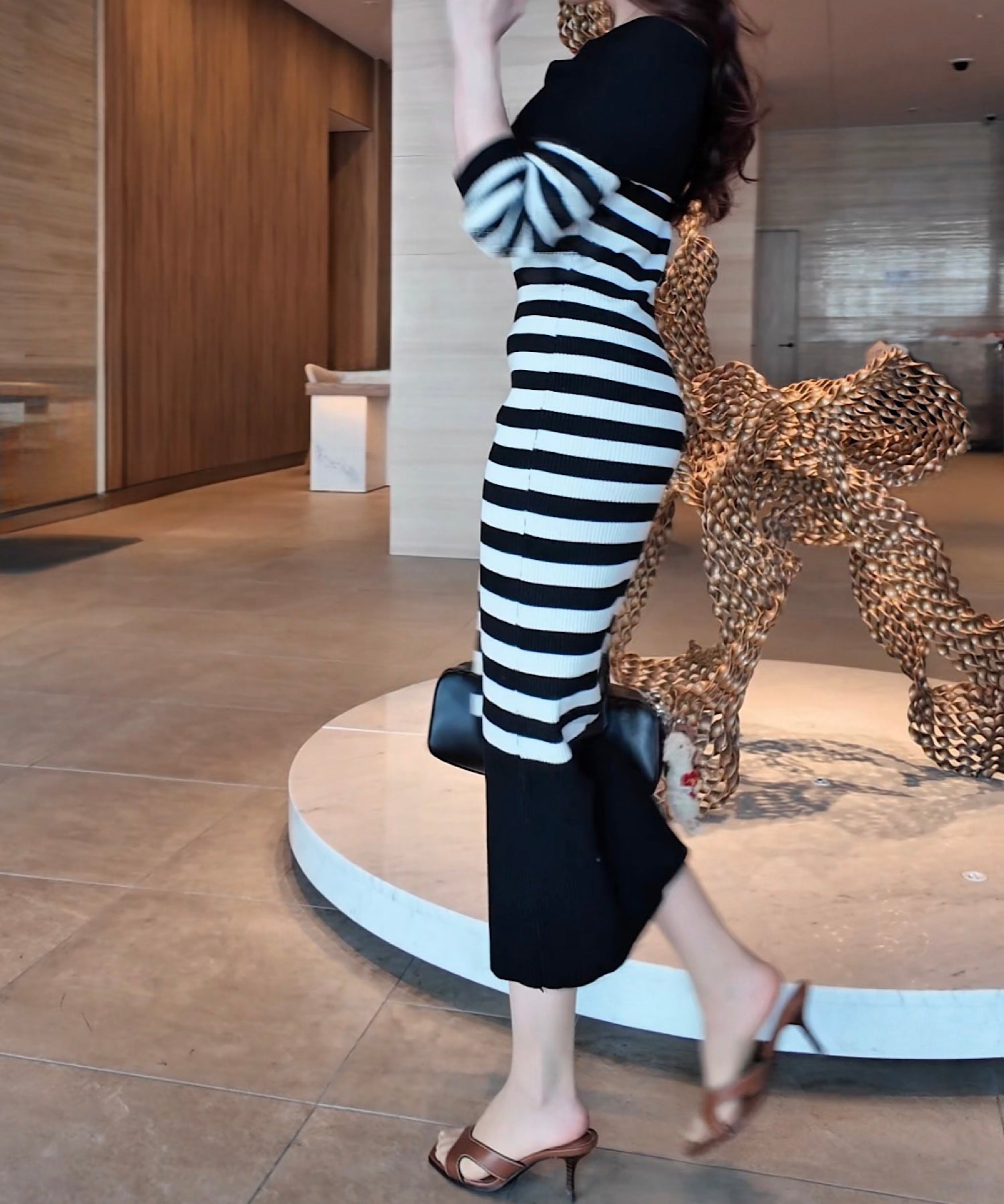 ボーダーオフショルダー ニットワンピース