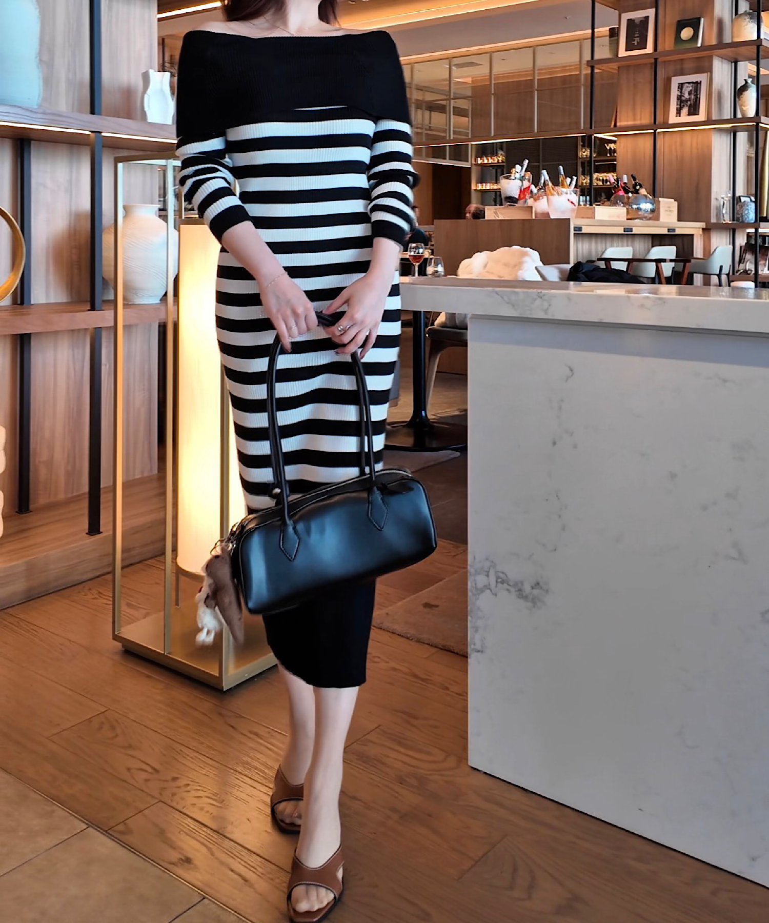 ボーダーオフショルダー ニットワンピース