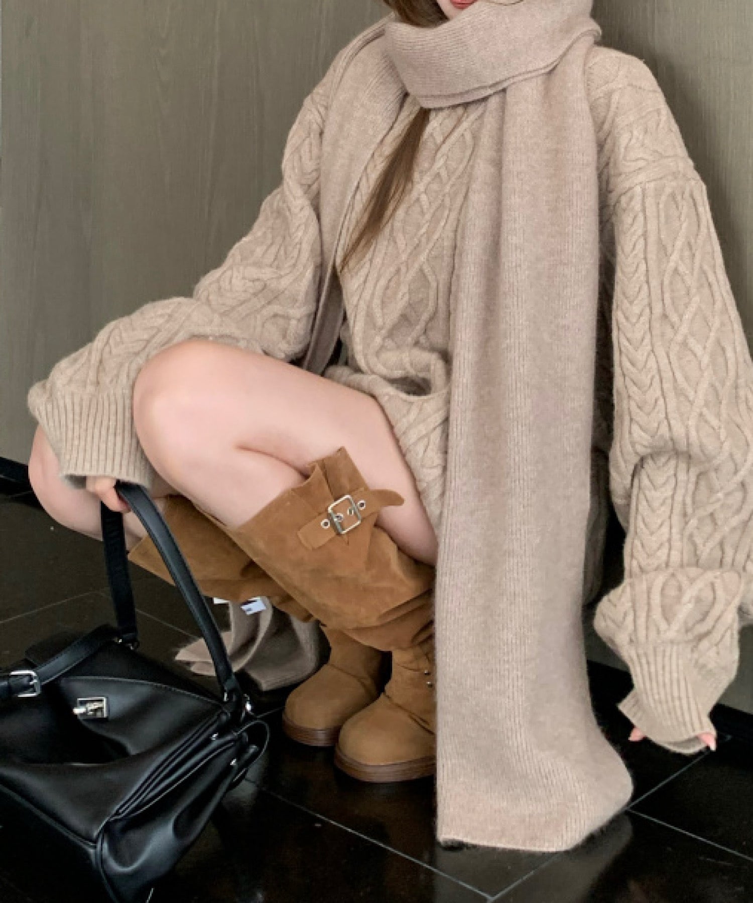 ボリュームケーブル＆スヌード ニット3点セット