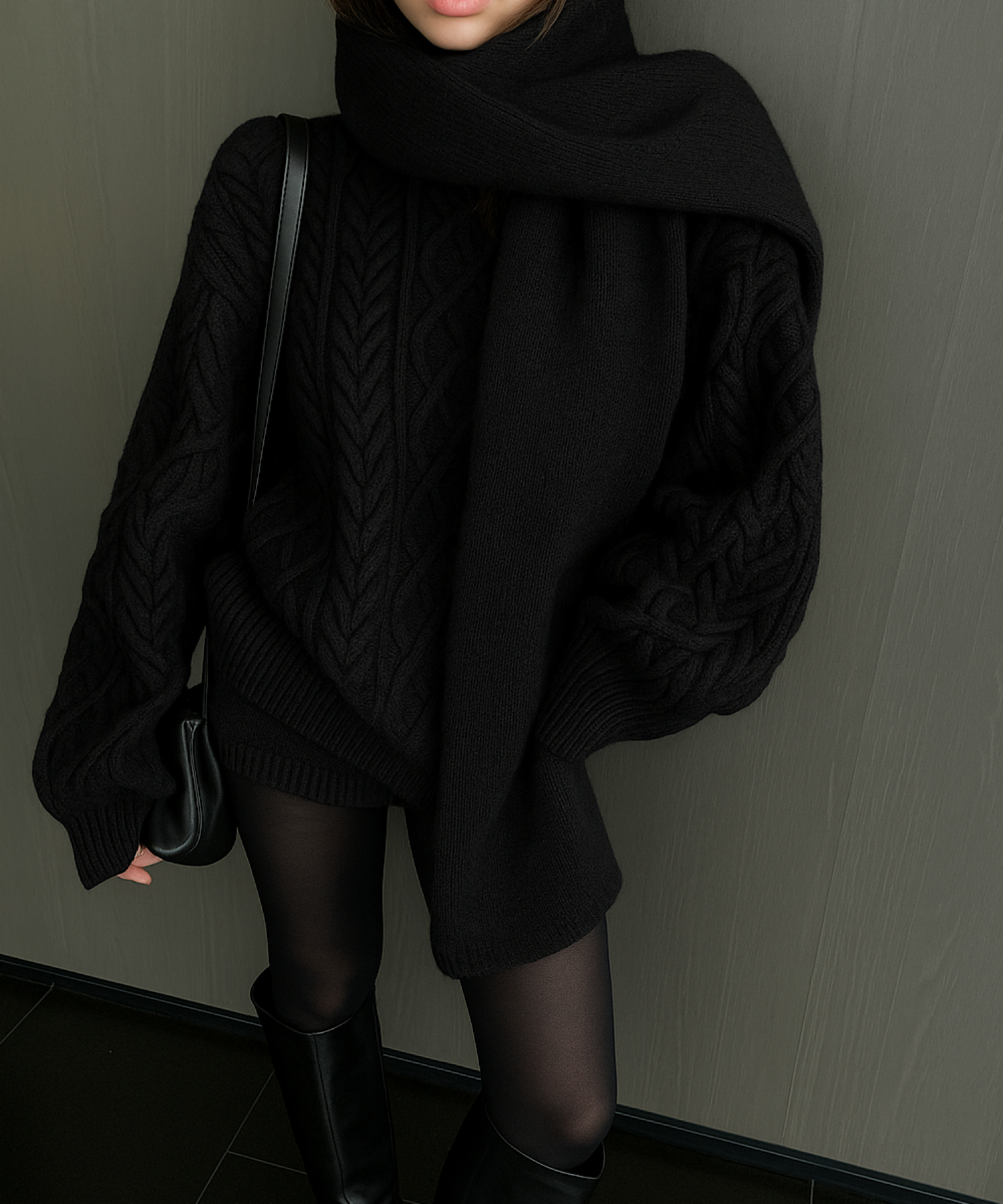 ボリュームケーブル＆スヌード ニット3点セット