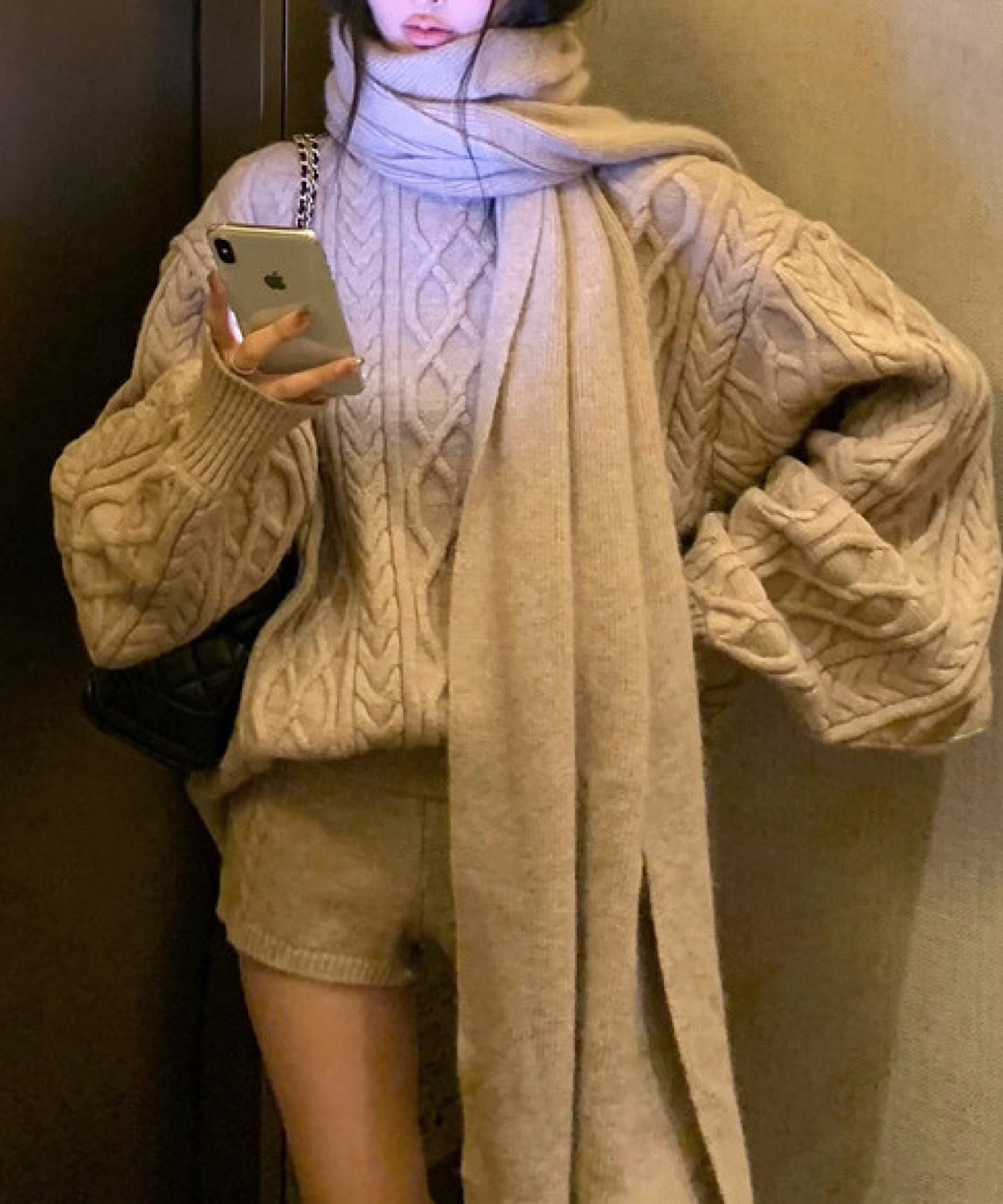 ボリュームケーブル＆スヌード ニット3点セット