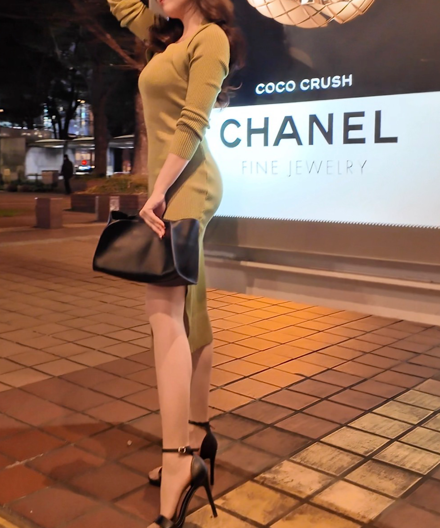 スクエアネック リブワンピース