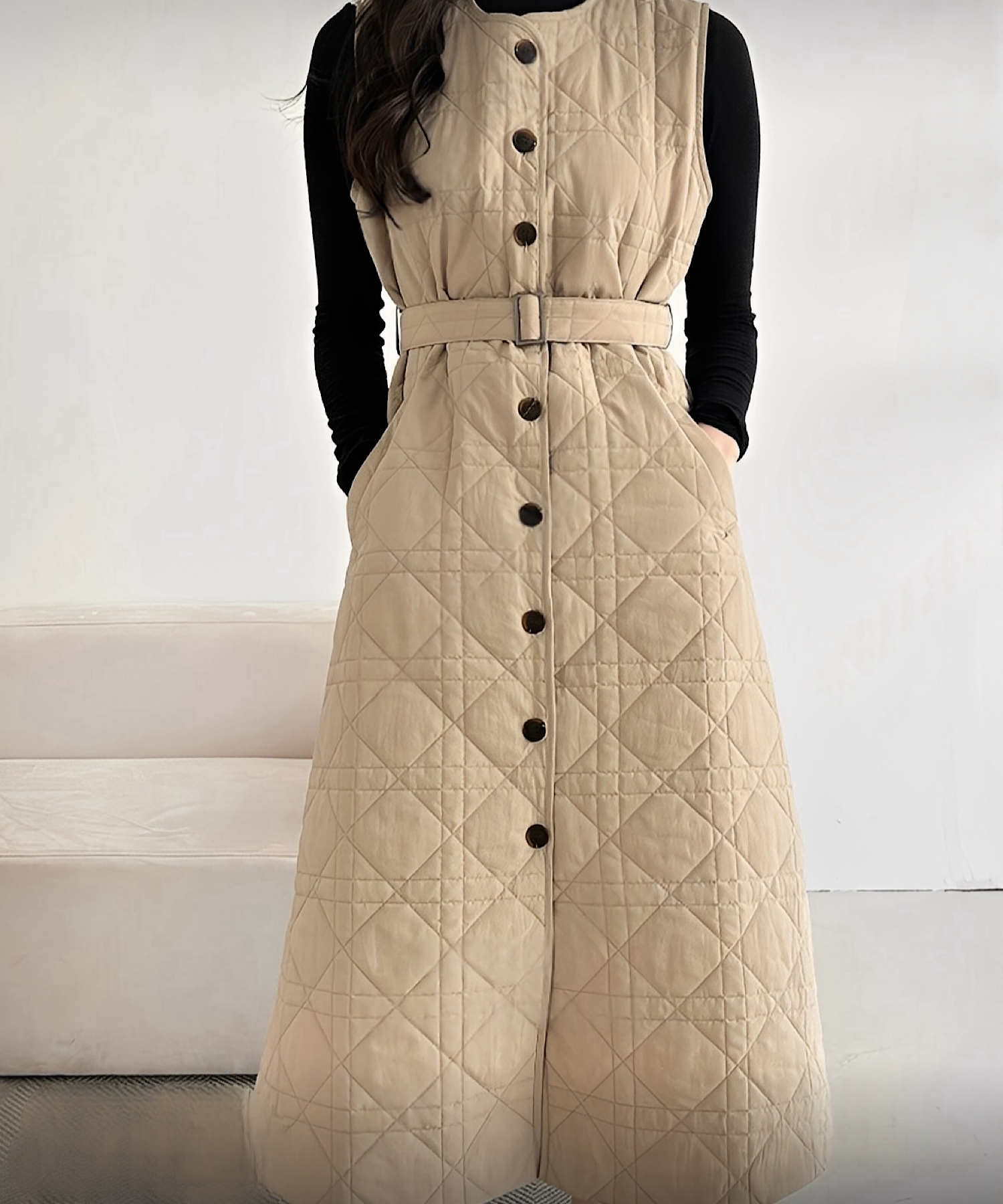 キルティングロングジレワンピース