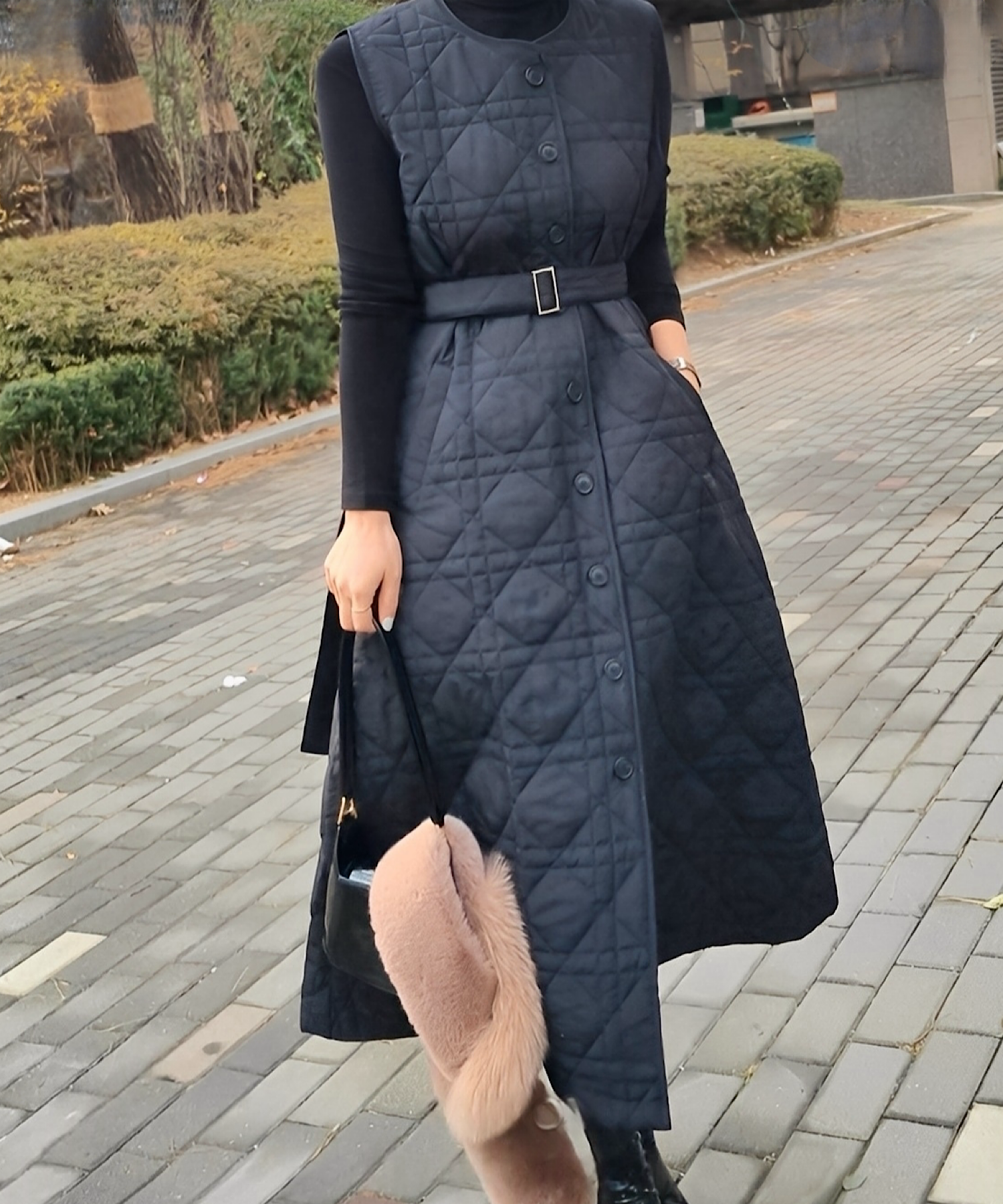 キルティングロングジレワンピース