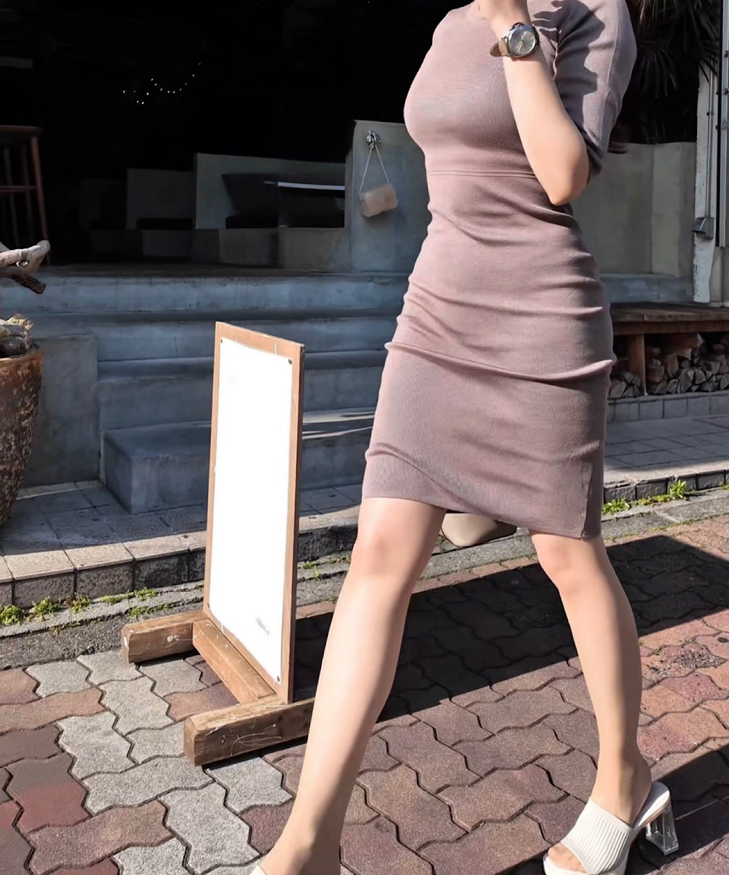 ハイウエストクルーワンピース/  美バランスライン