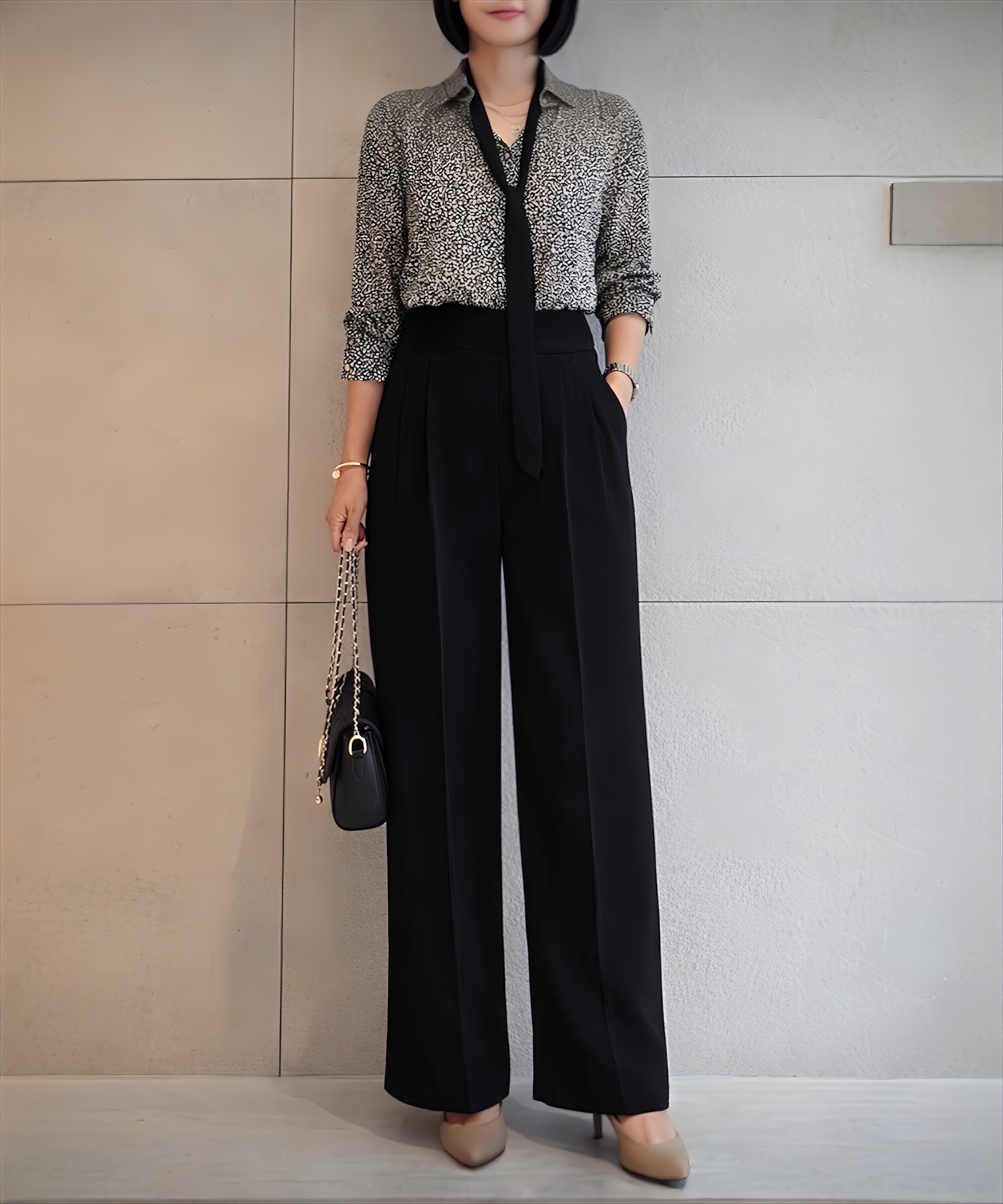 レオパード柄 シアーボウタイブラウス