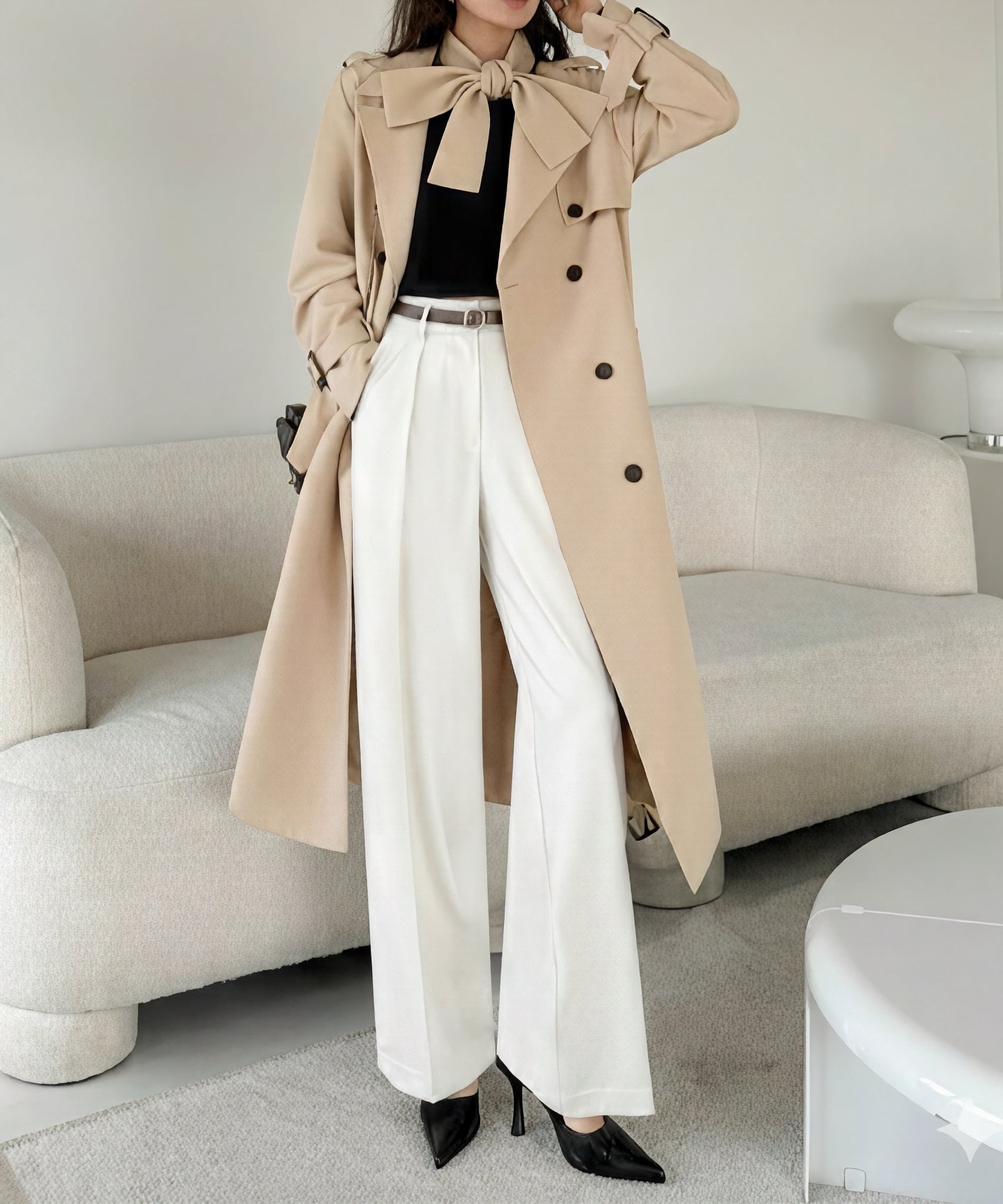 リボンタイ エポーレットトレンチコート