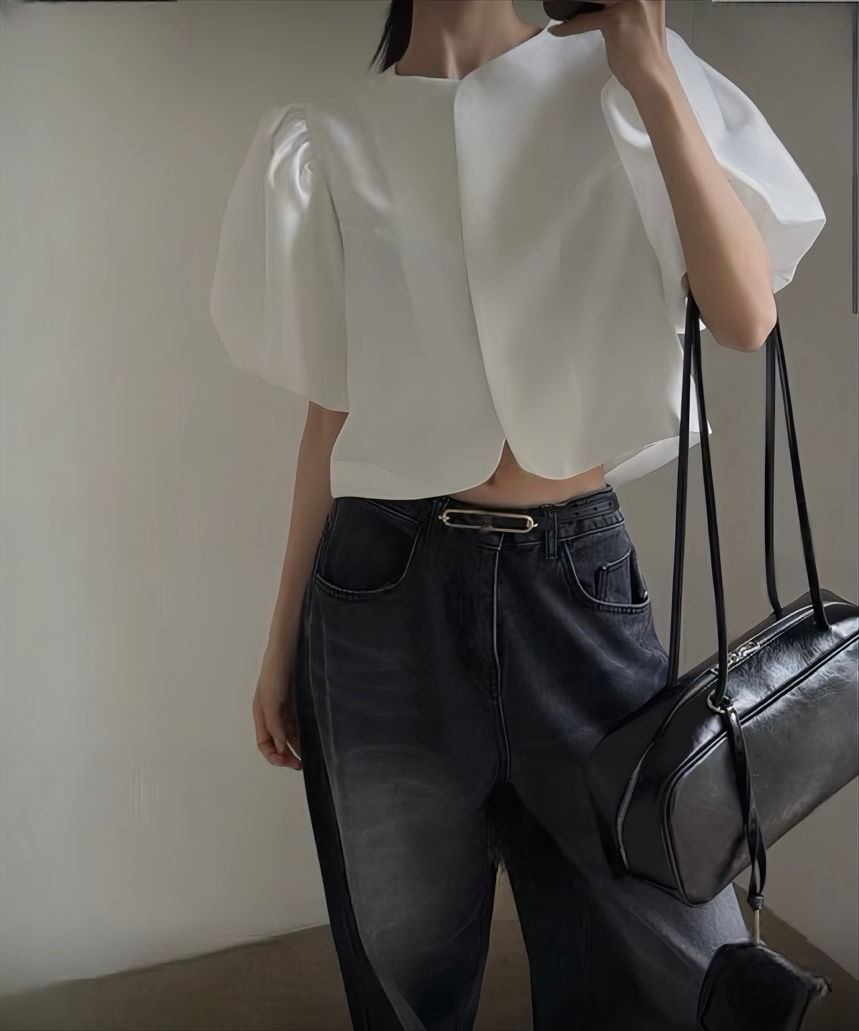 パフスリーブショートカーデ｜Structured Edge Line【８月下旬お届け】