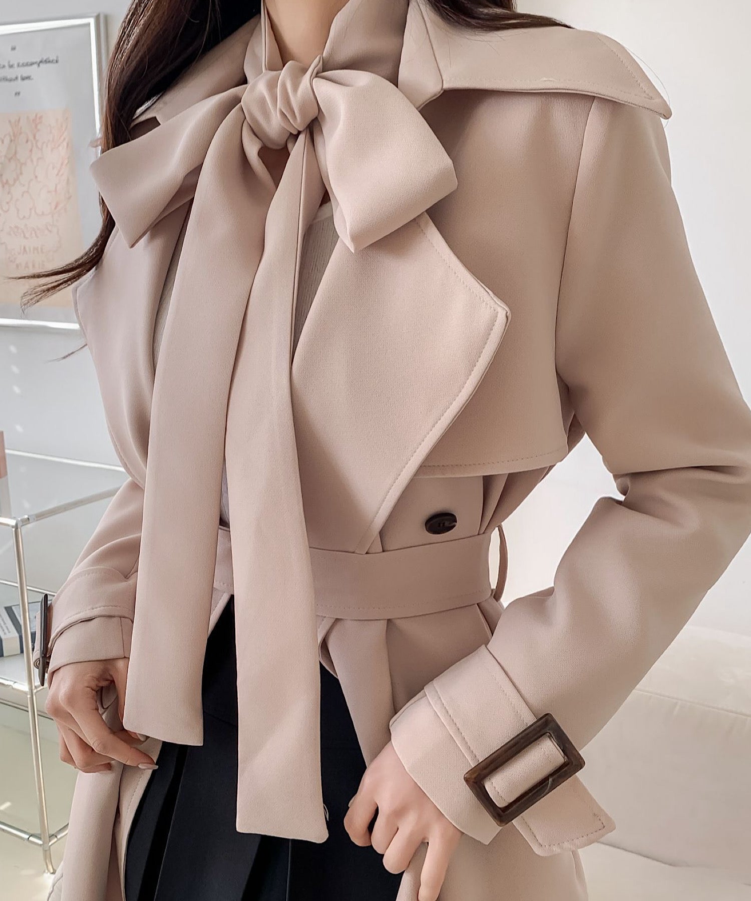 リボンタイ エポーレットトレンチコート