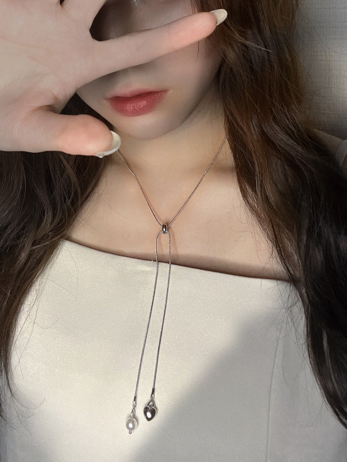 ハート＆パール・クロスネックレス