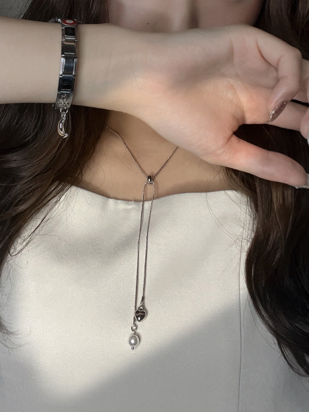 ハート＆パール・クロスネックレス