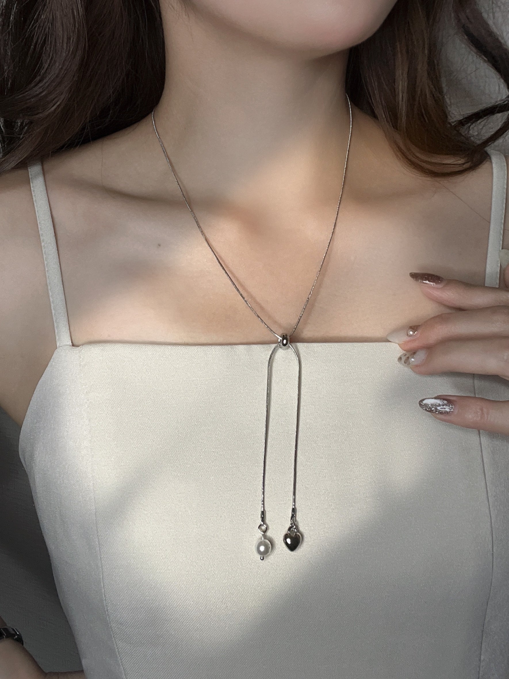 ハート＆パール・クロスネックレス