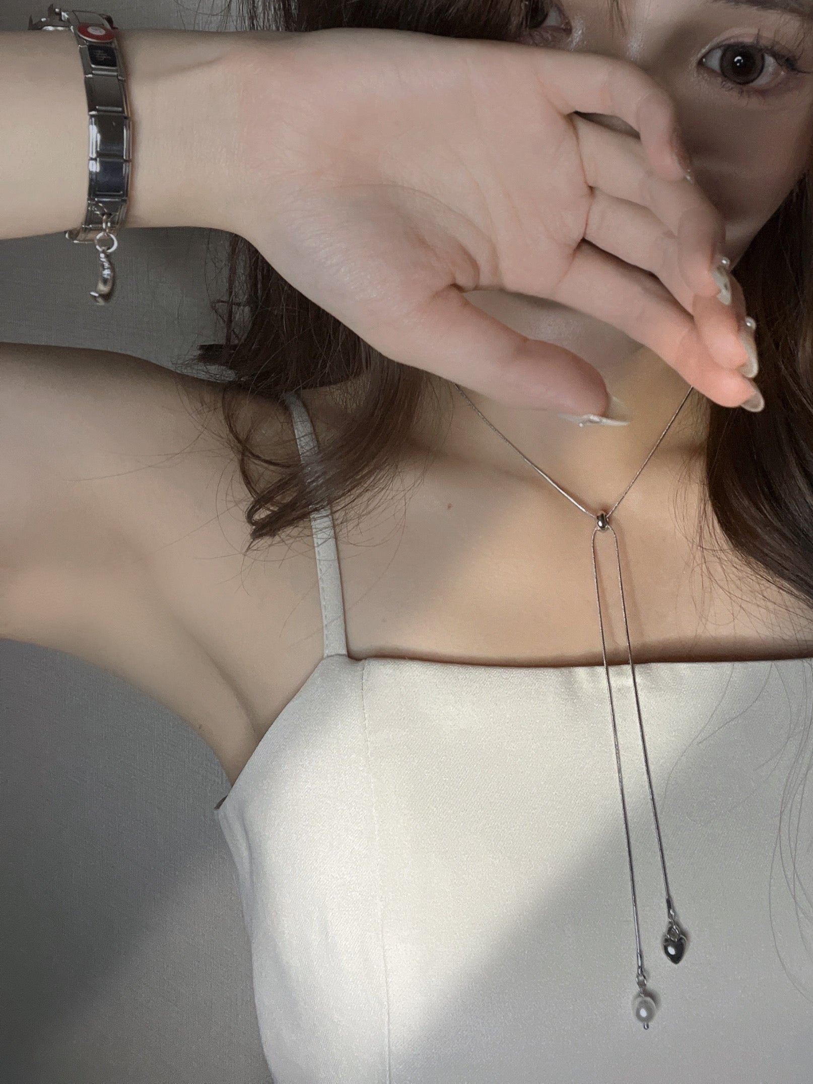 ハート＆パール・クロスネックレス