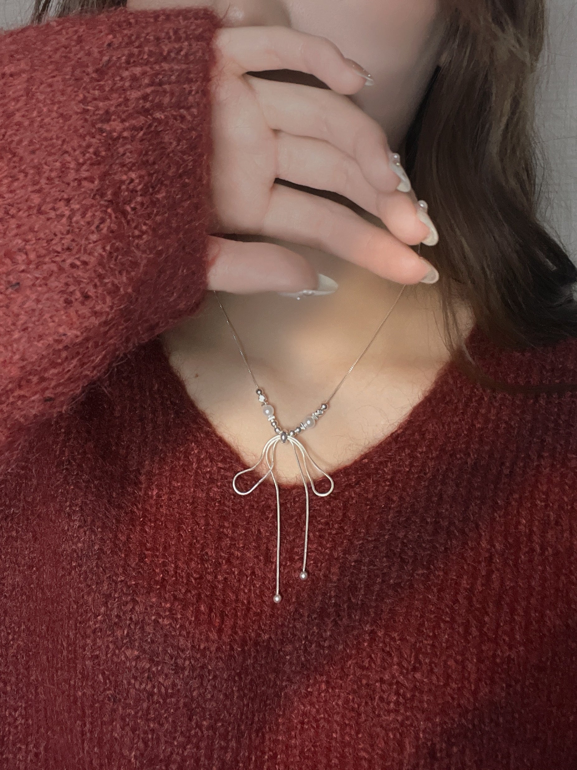 パールリボン結びチョーカー