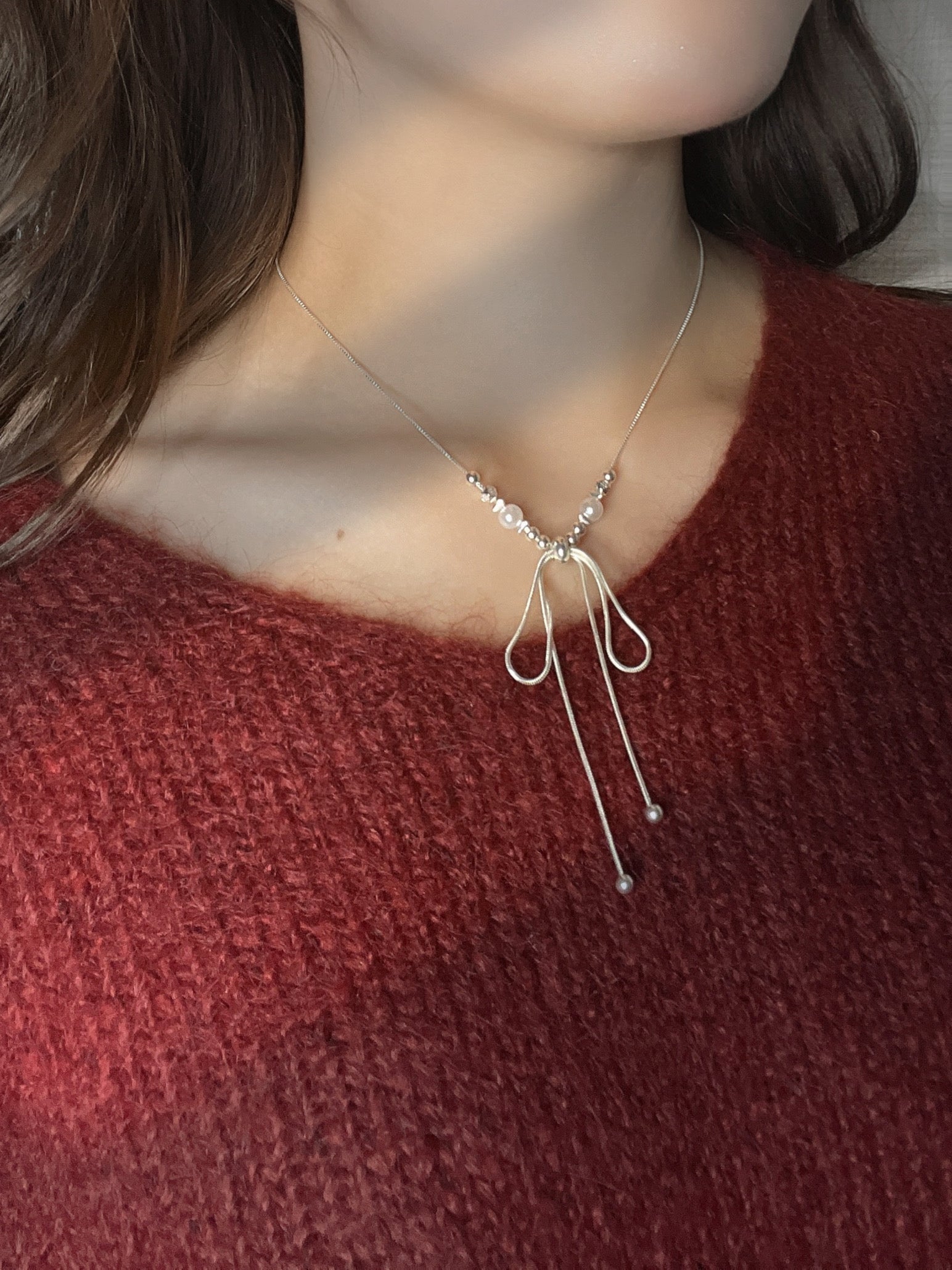 パールリボン結びチョーカー