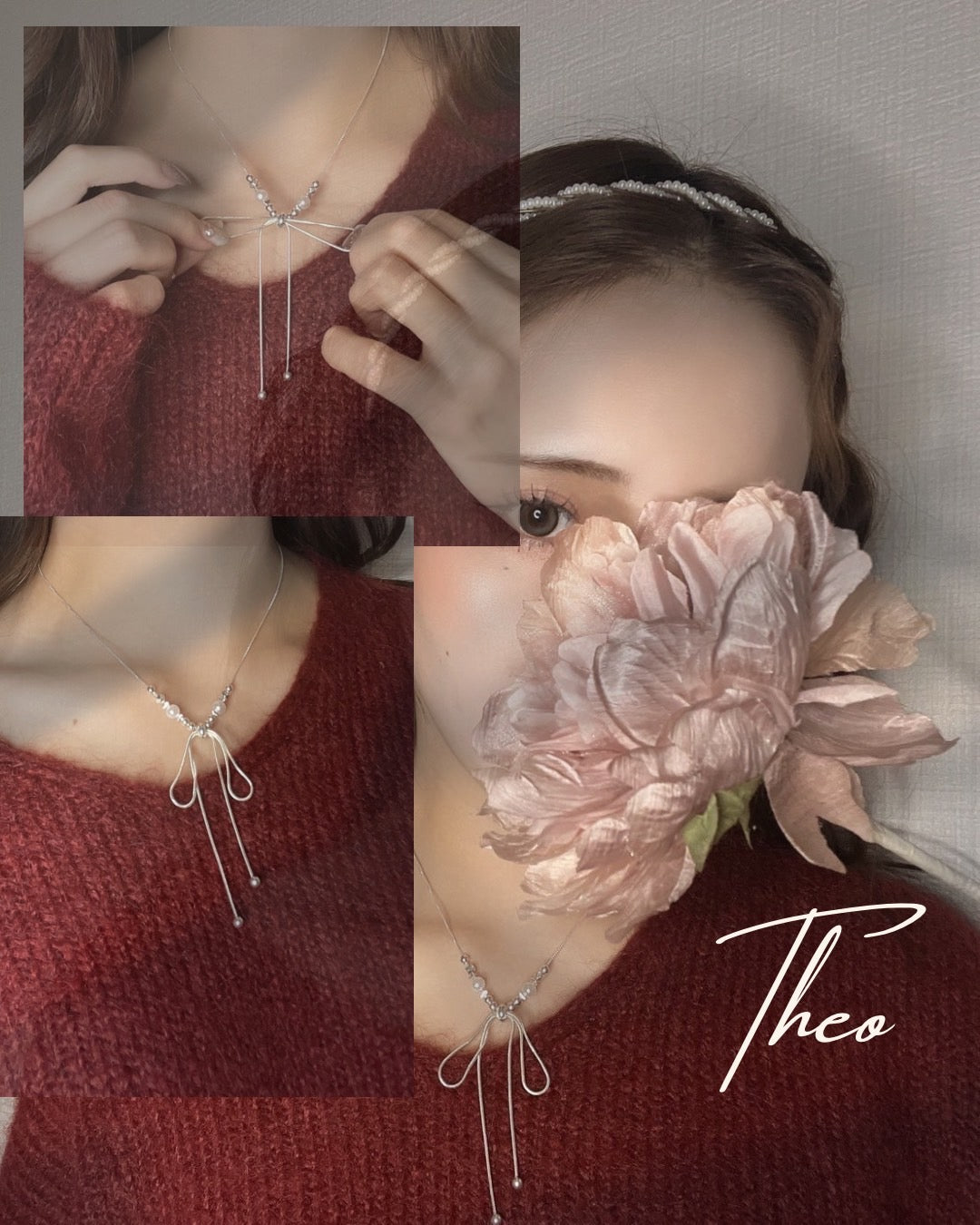 パールリボン結びチョーカー