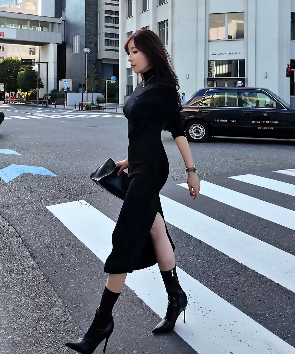 ハイネック リブニットワンピース