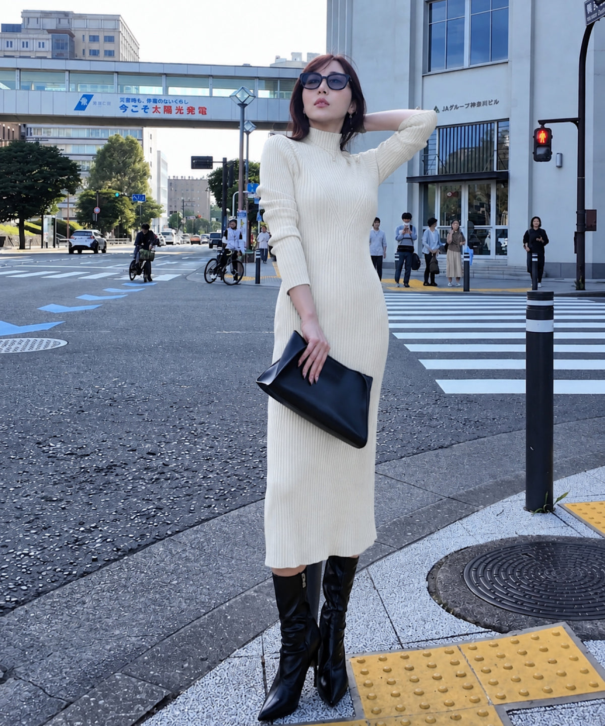 ハイネック リブニットワンピース