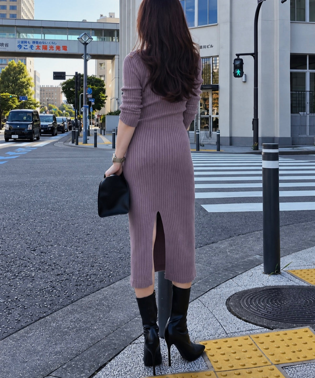 ハイネック リブニットワンピース
