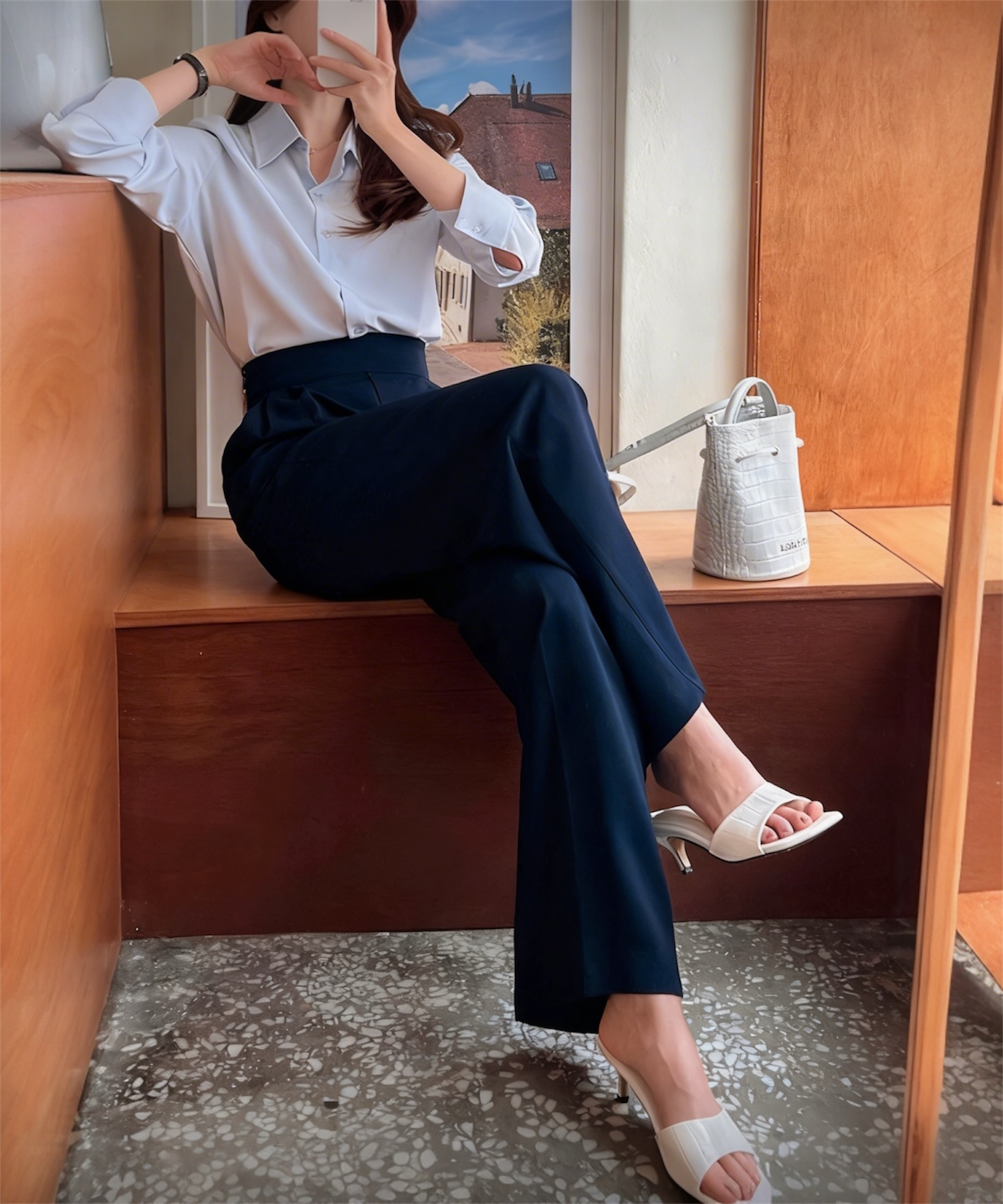 【完全受注生産】セミルーズトラウザーパンツ　（美シルエット設計）