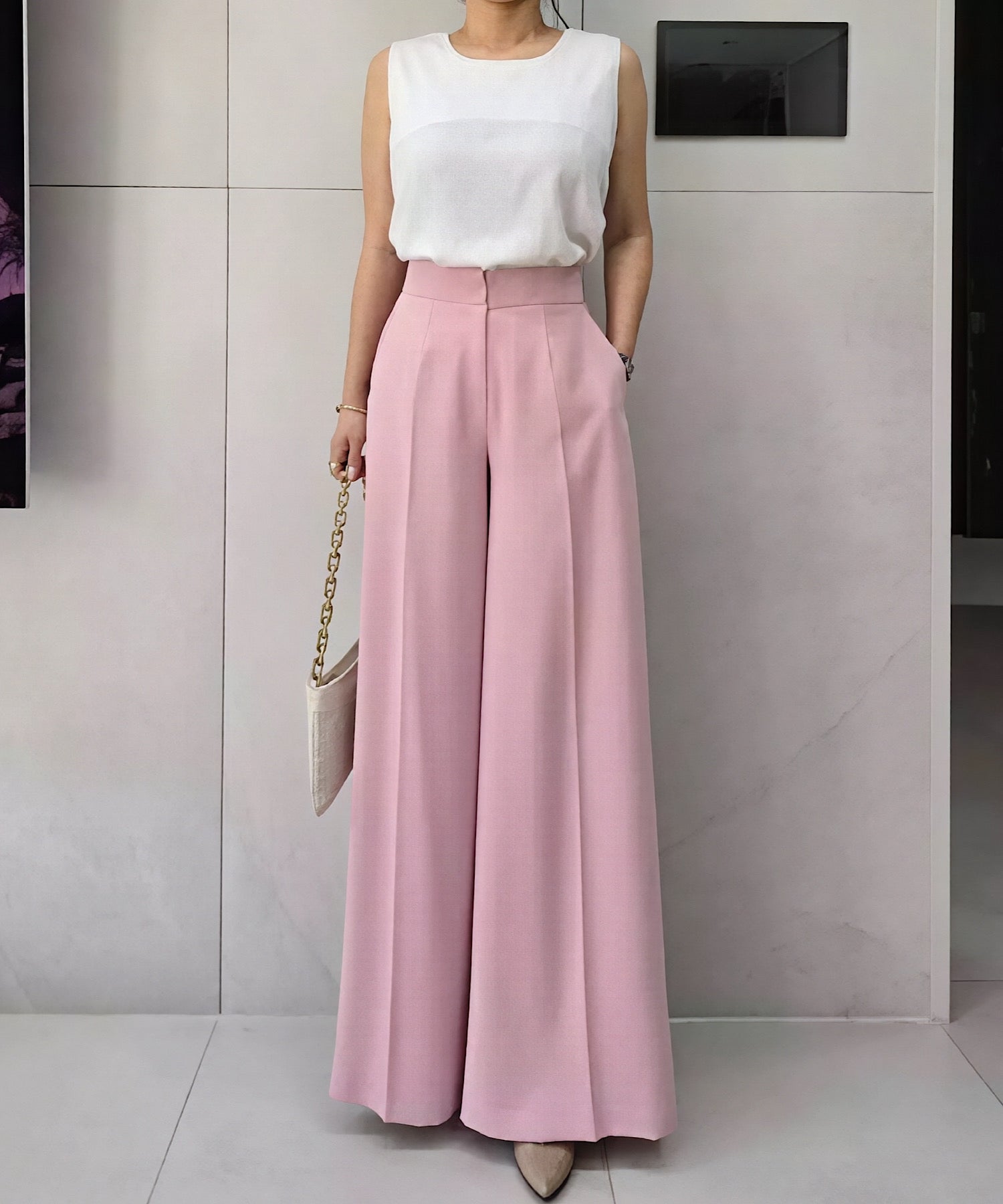 ハイウエストワイドパンツ ＜3サイズ展開＞　＊美シルエット設計