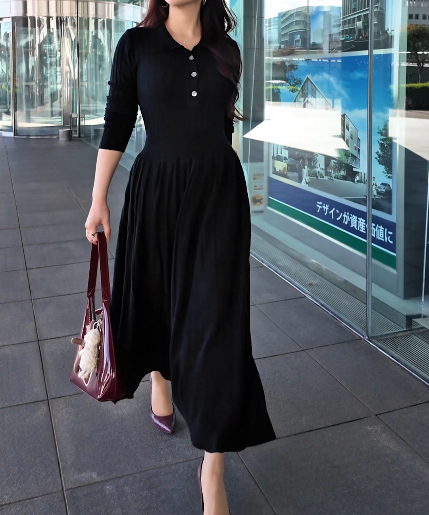 【BLACK再販売スタート】ウエストシェイプリブニットワンピース