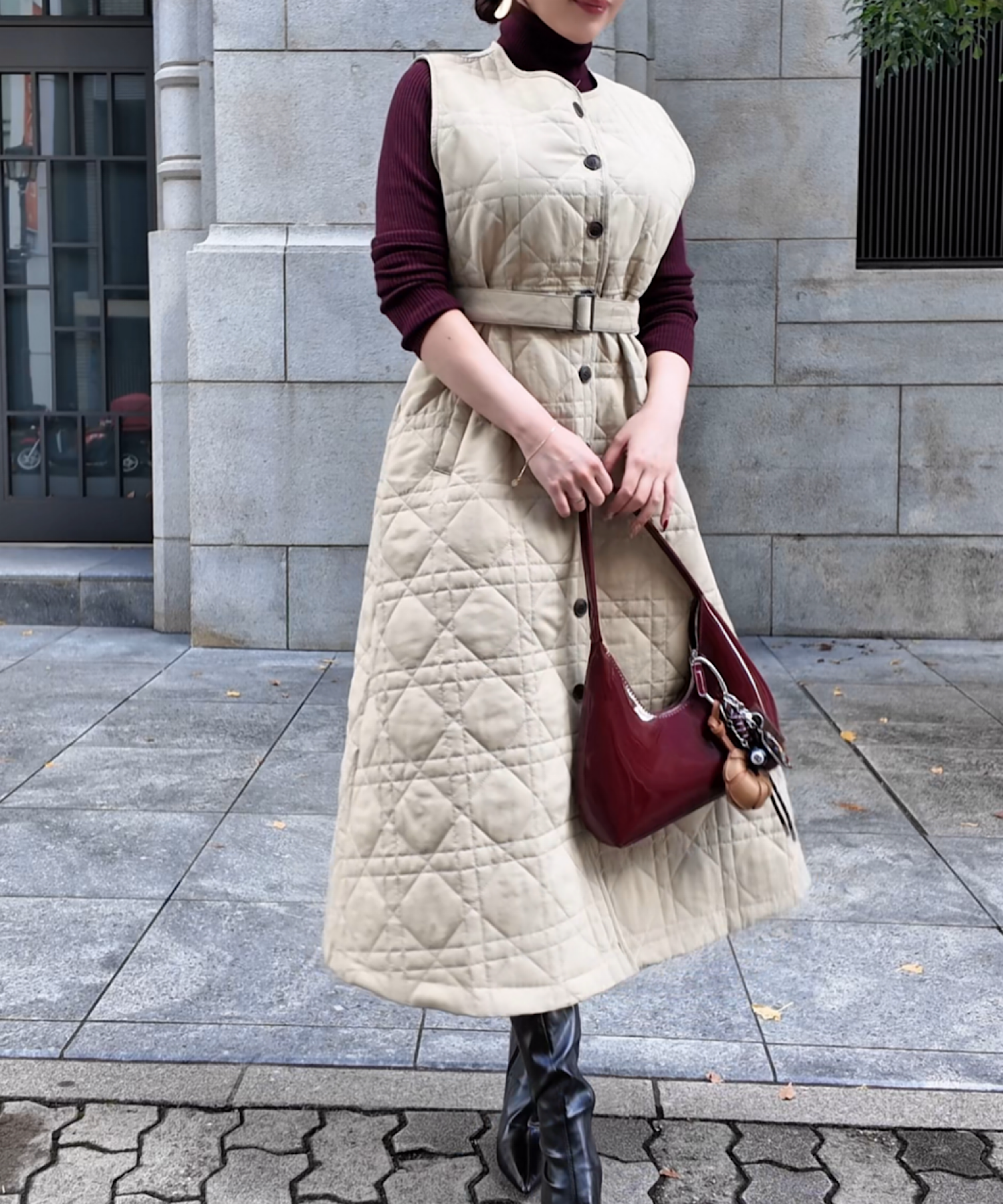 キルティングロングジレワンピース