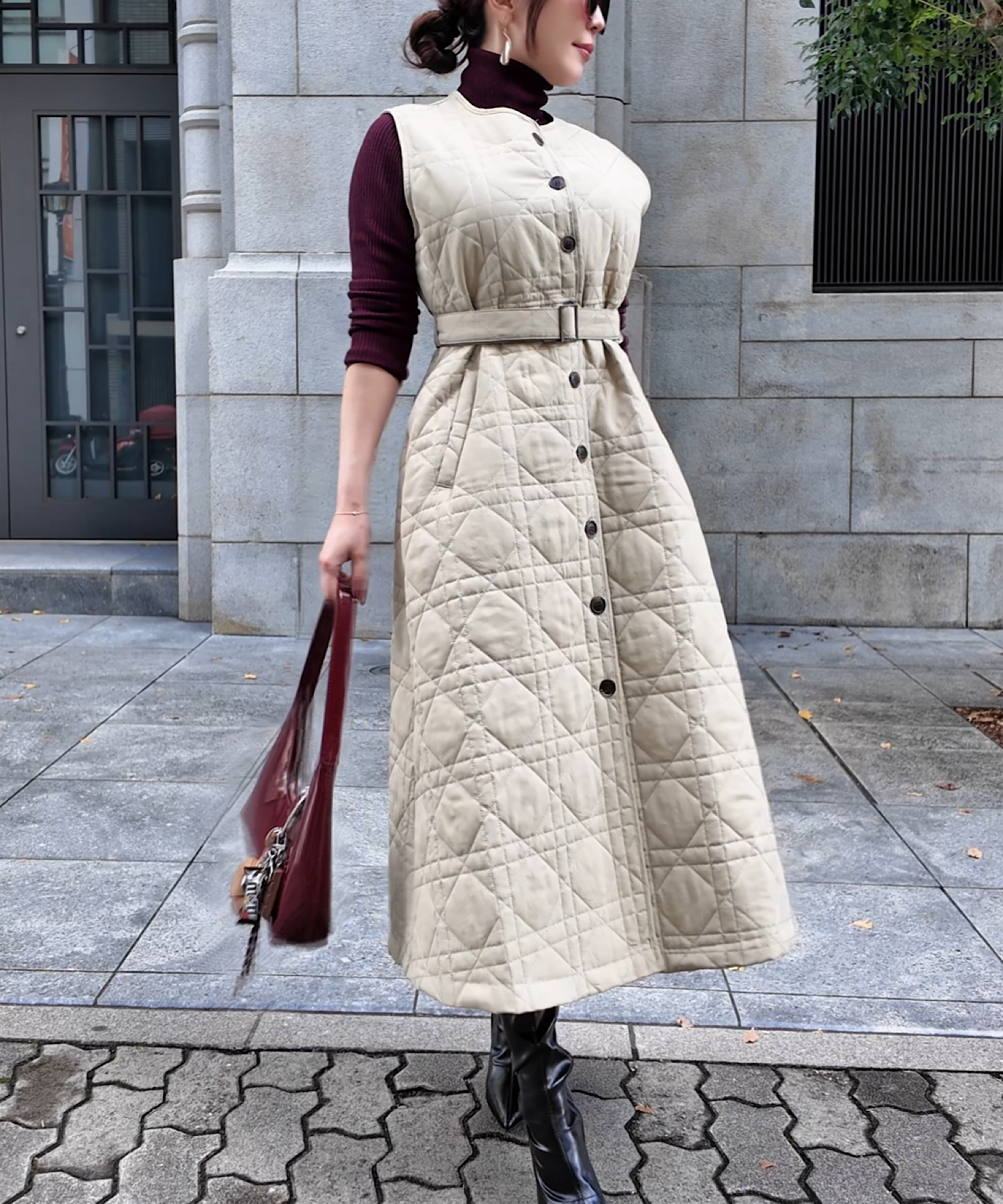 キルティングロングジレワンピース