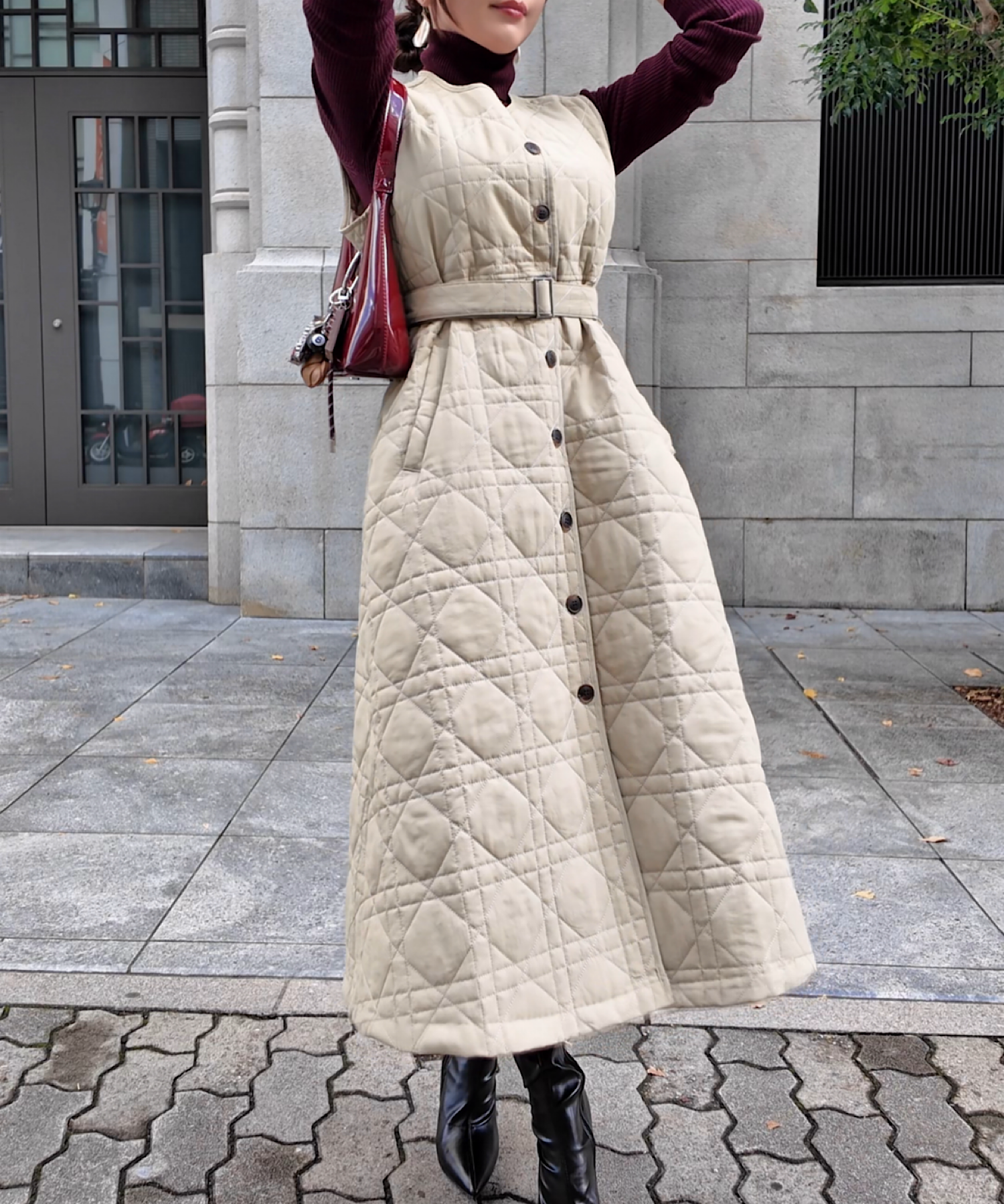 キルティングロングジレワンピース