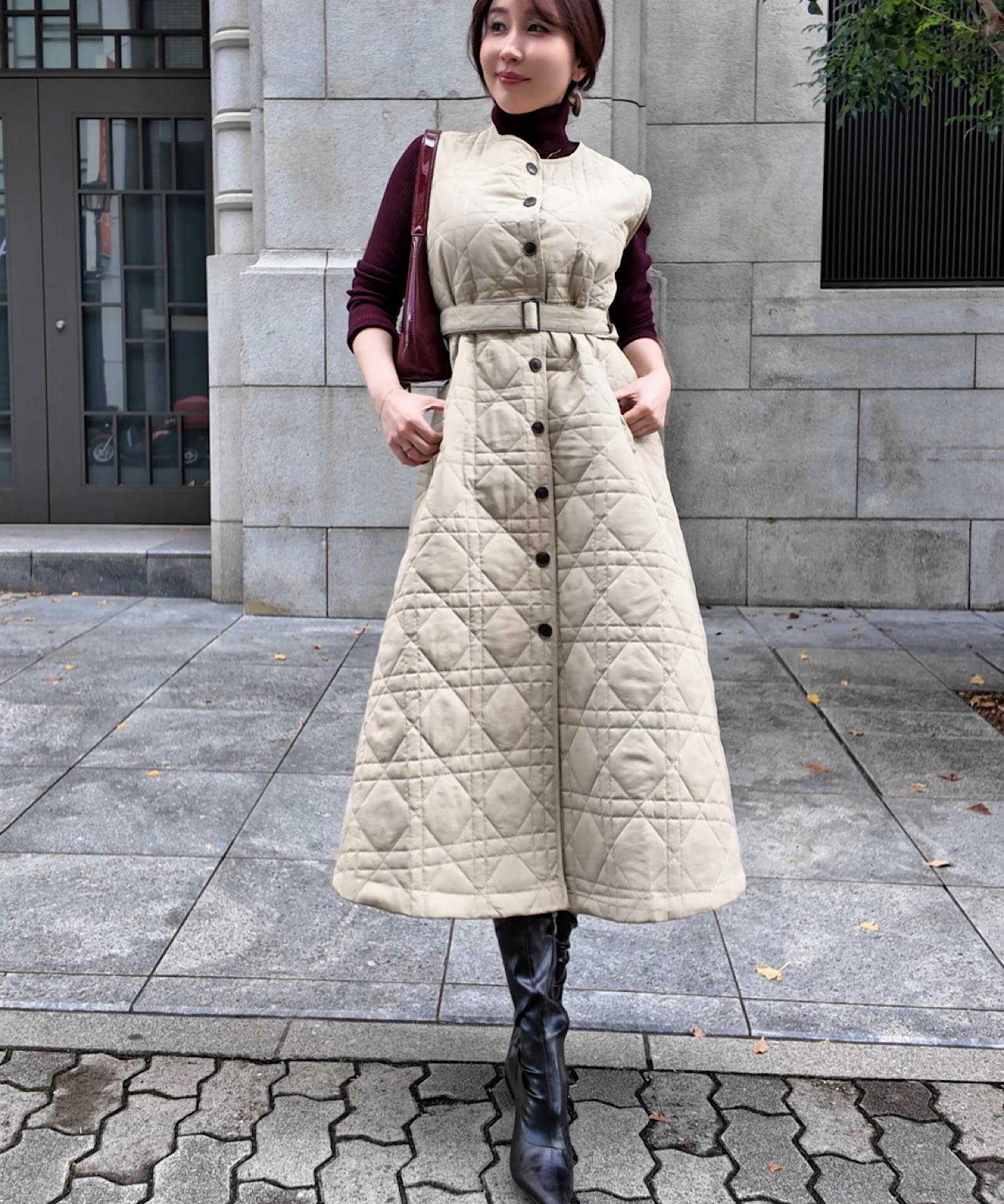 キルティングロングジレワンピース