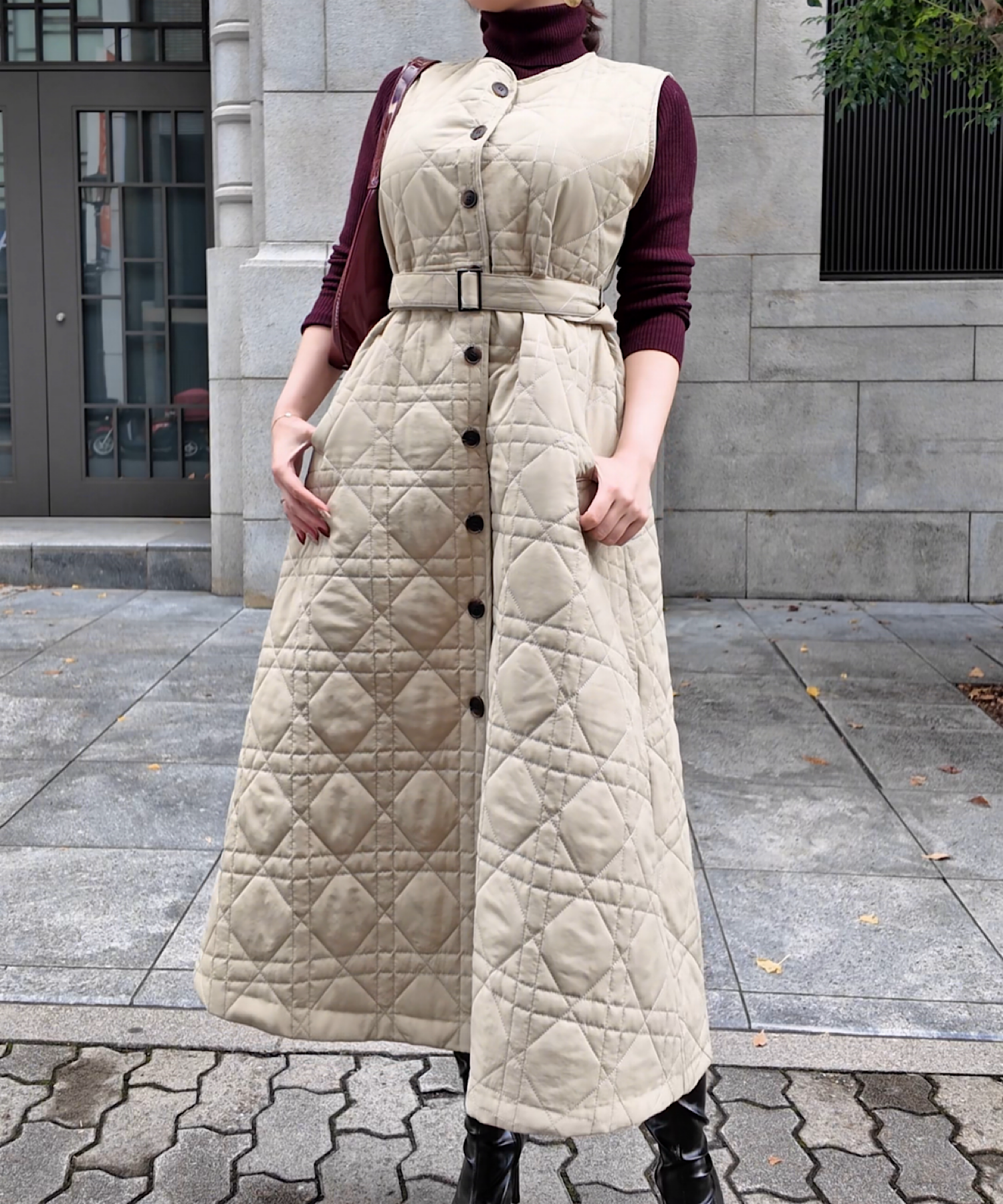 キルティングロングジレワンピース