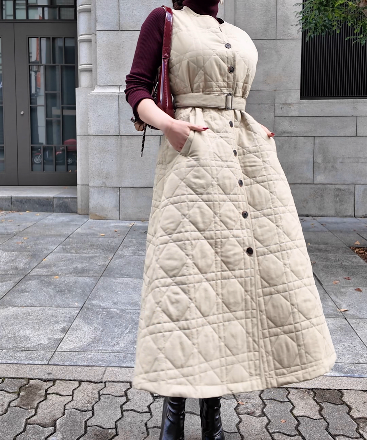 キルティングロングジレワンピース